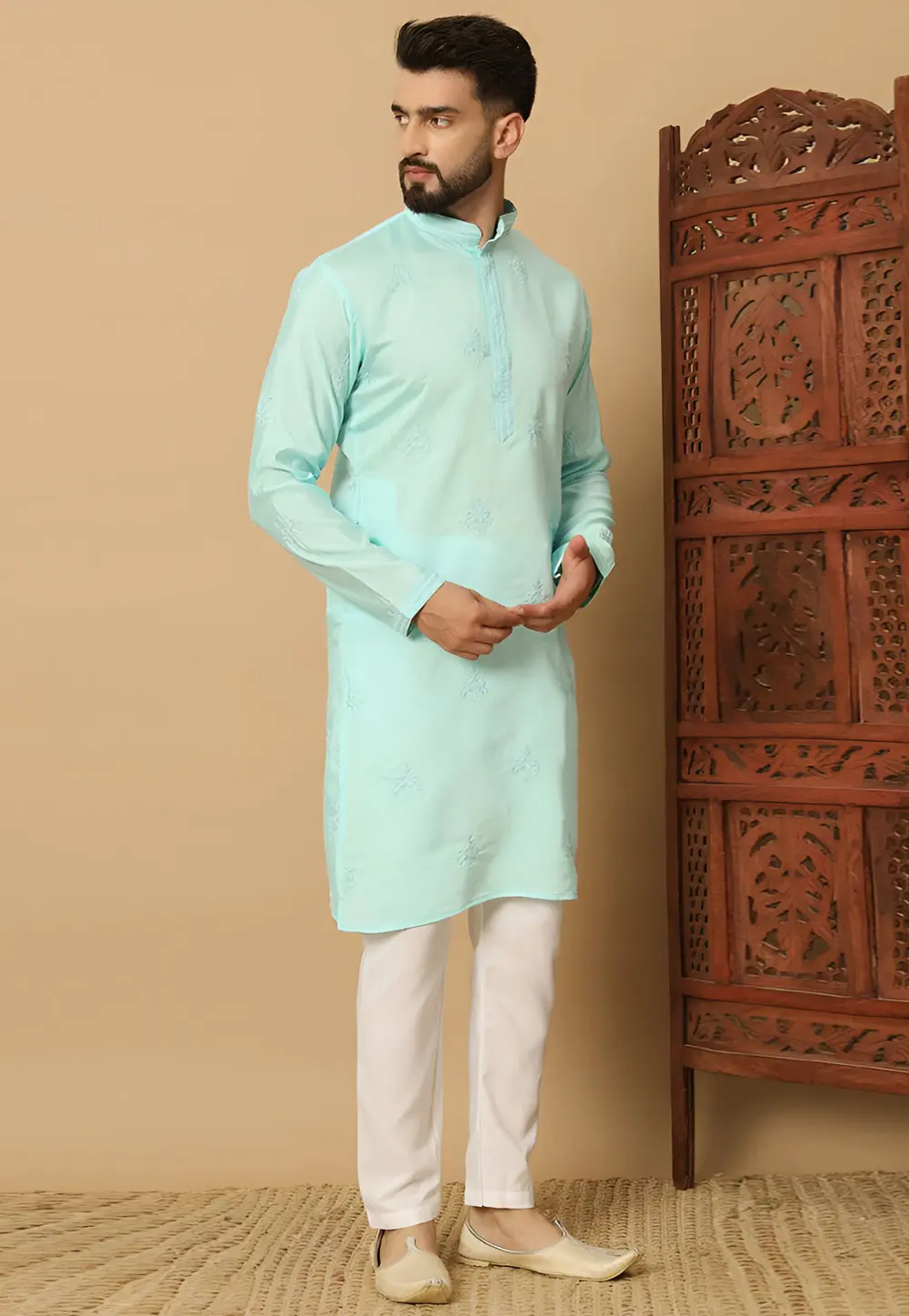 Sea Green Cotton Kurta Pajama 297898