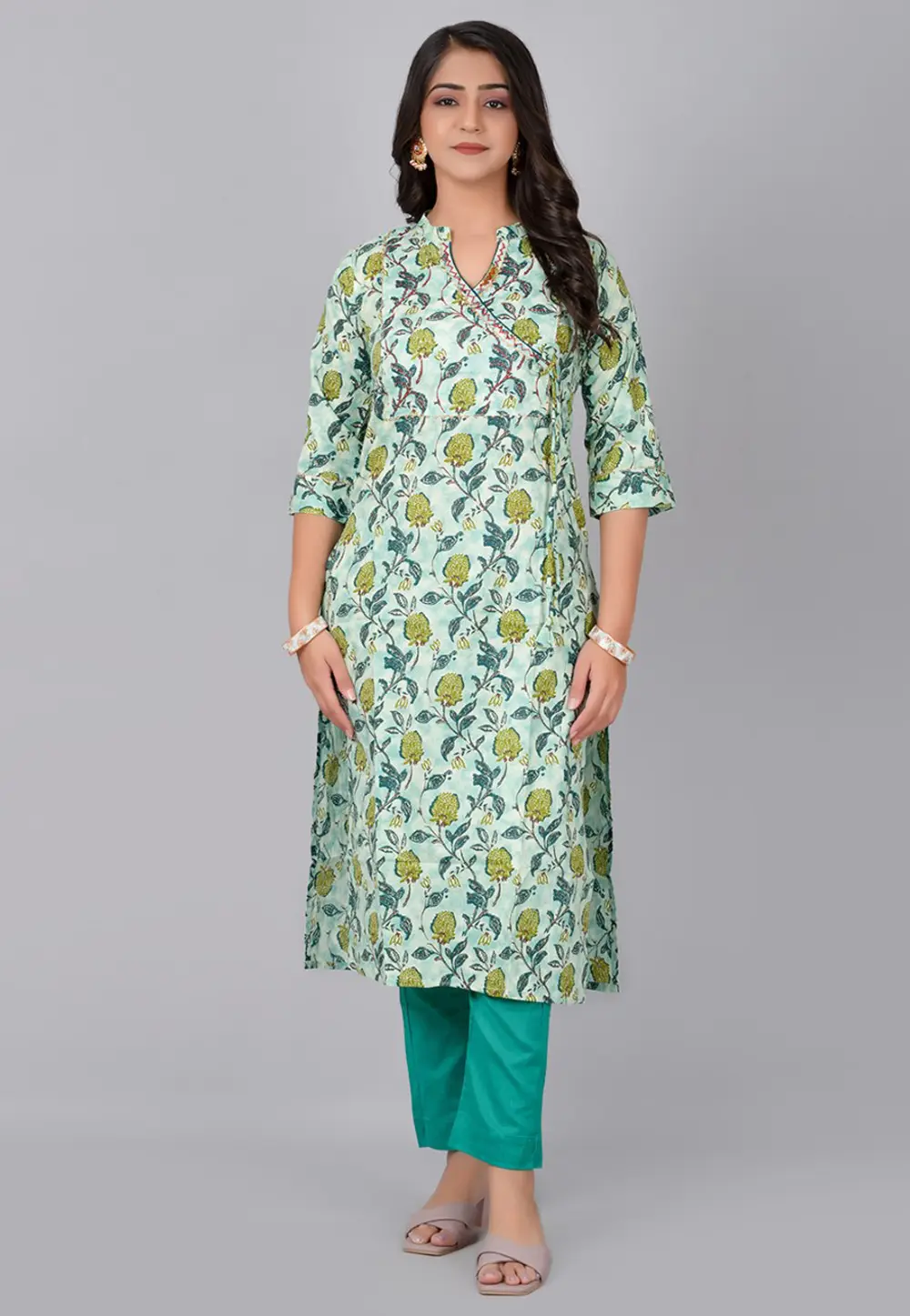 Sea Green Cotton Kurta Set With Pent 302764