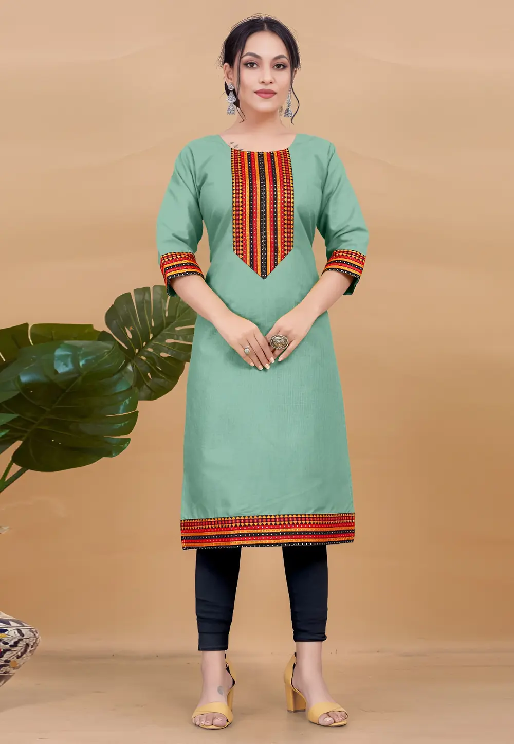 Sea Green Cotton Long Kurti 297528