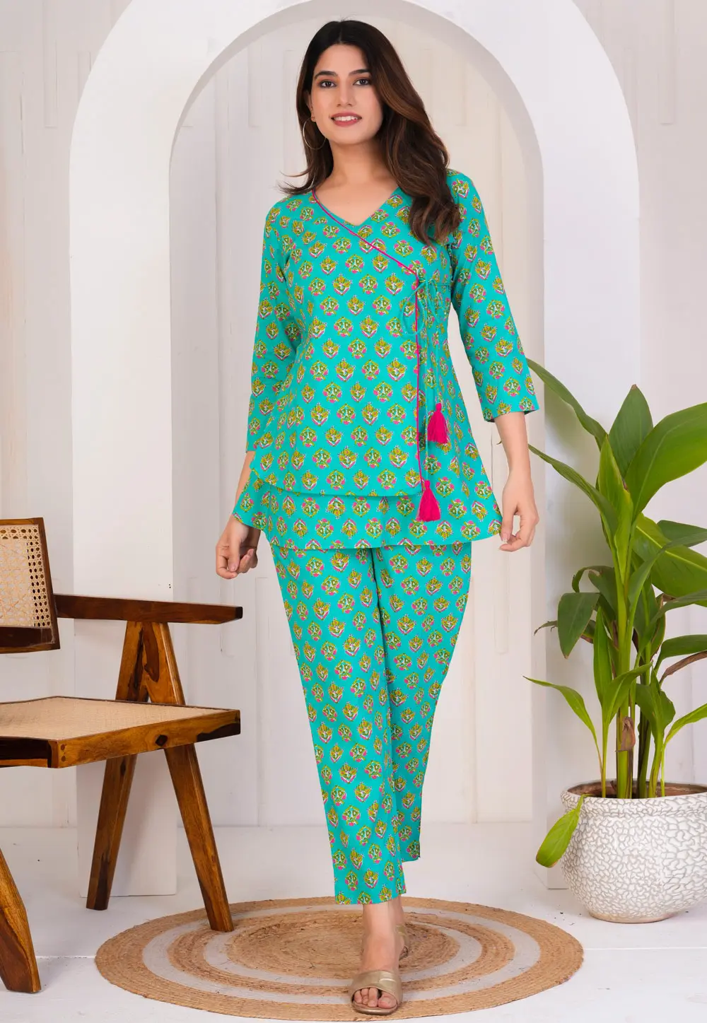 Sea Green Cotton Printed Co-Ords Set 302983