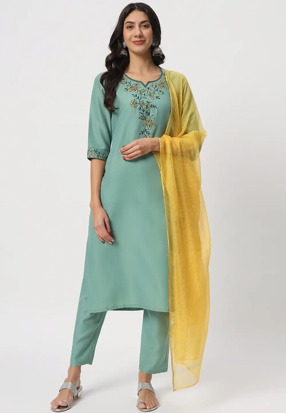 Sea Green Cotton Readymade Pakistani Suit 299721