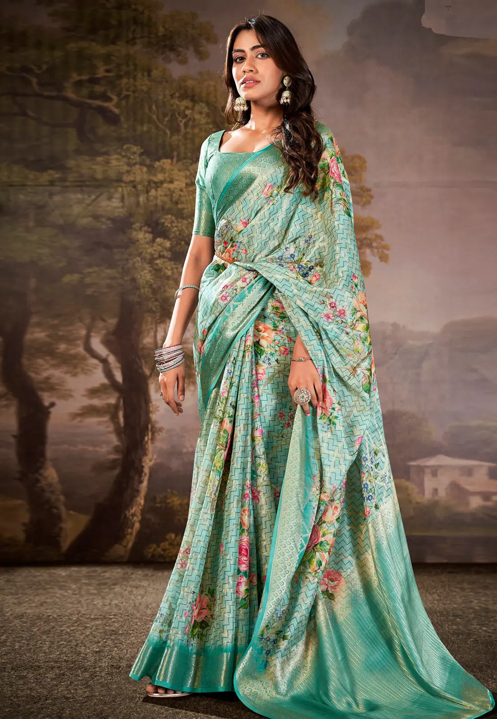 Sea Green Cotton Silk Saree With Blouse 297267