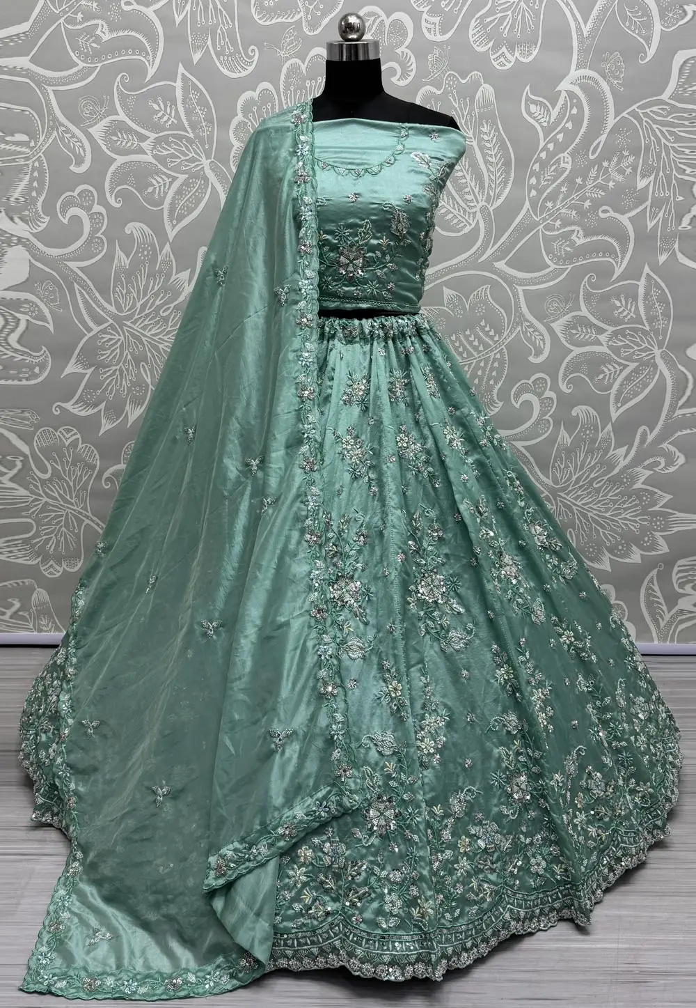 Sea Green Cotton Silk Wedding Lehenga Choli 299755