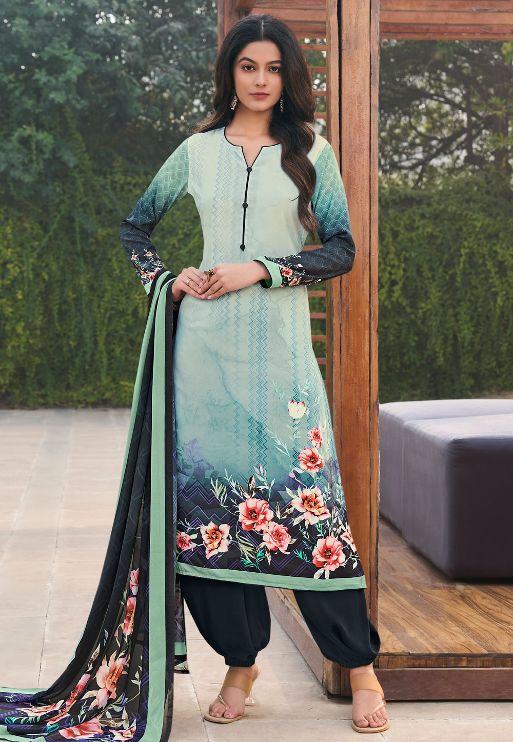 Sea Green Crepe Patiala Suit 310475