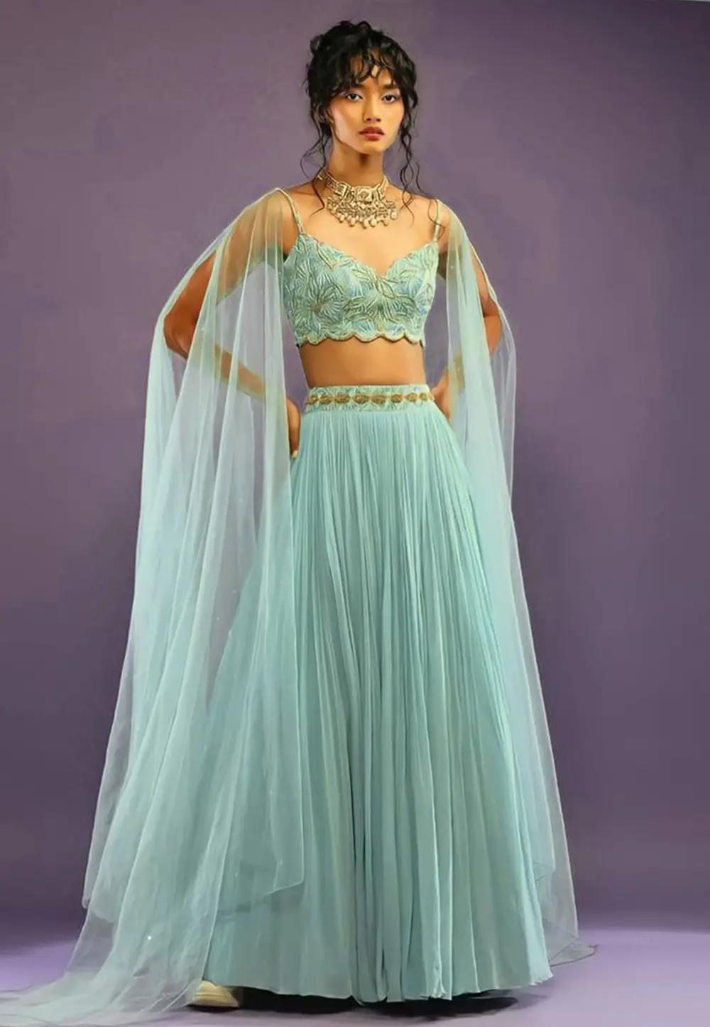 Sea Green Faux Georgette Lehenga Choli 303863