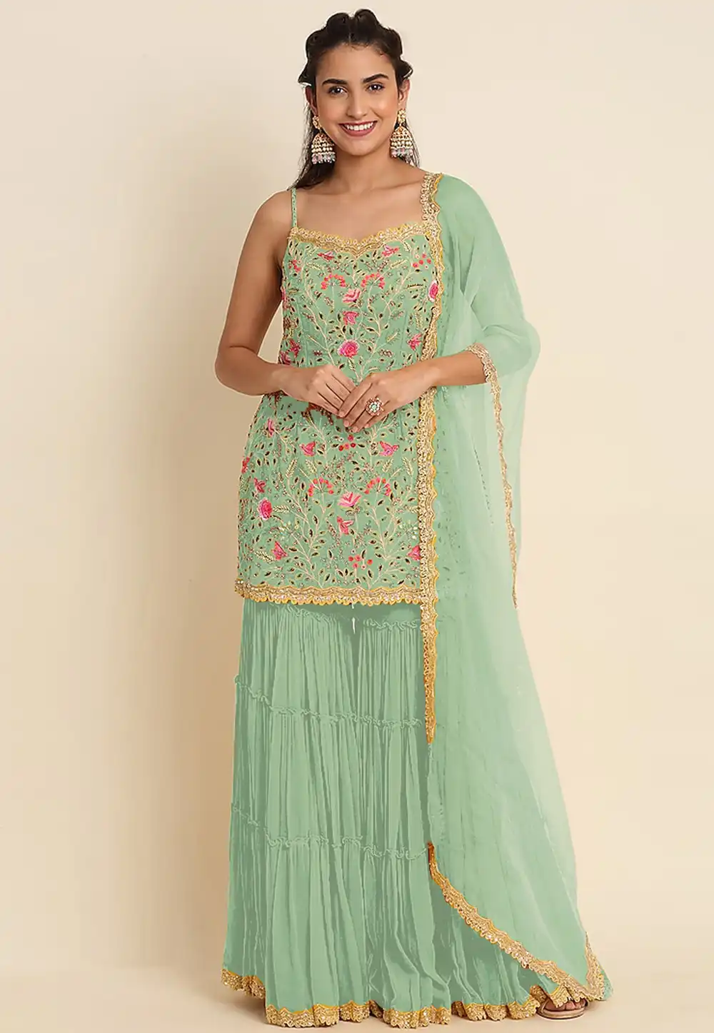 Sea Green Faux Georgette Sharara Suit 291911