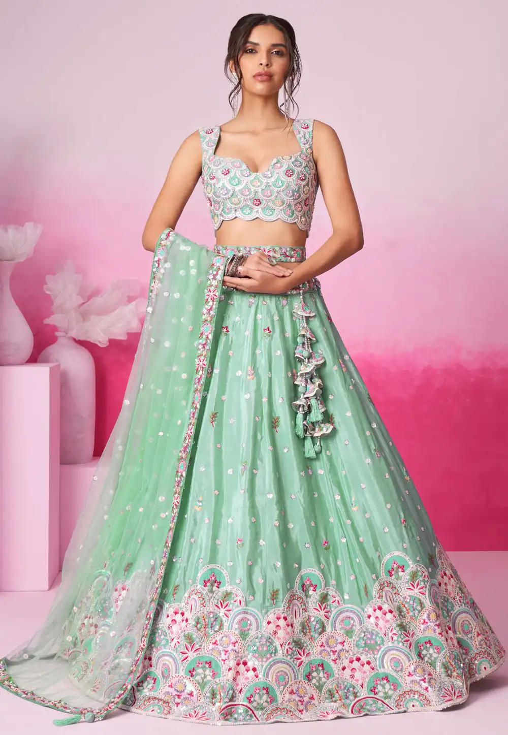 Sea Green Georgette Lehenga Choli 291196