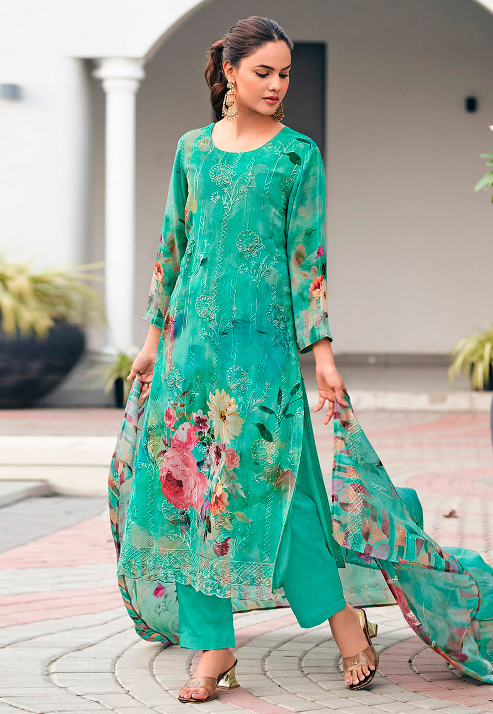 Sea Green Georgette Pakistani Suit 309541