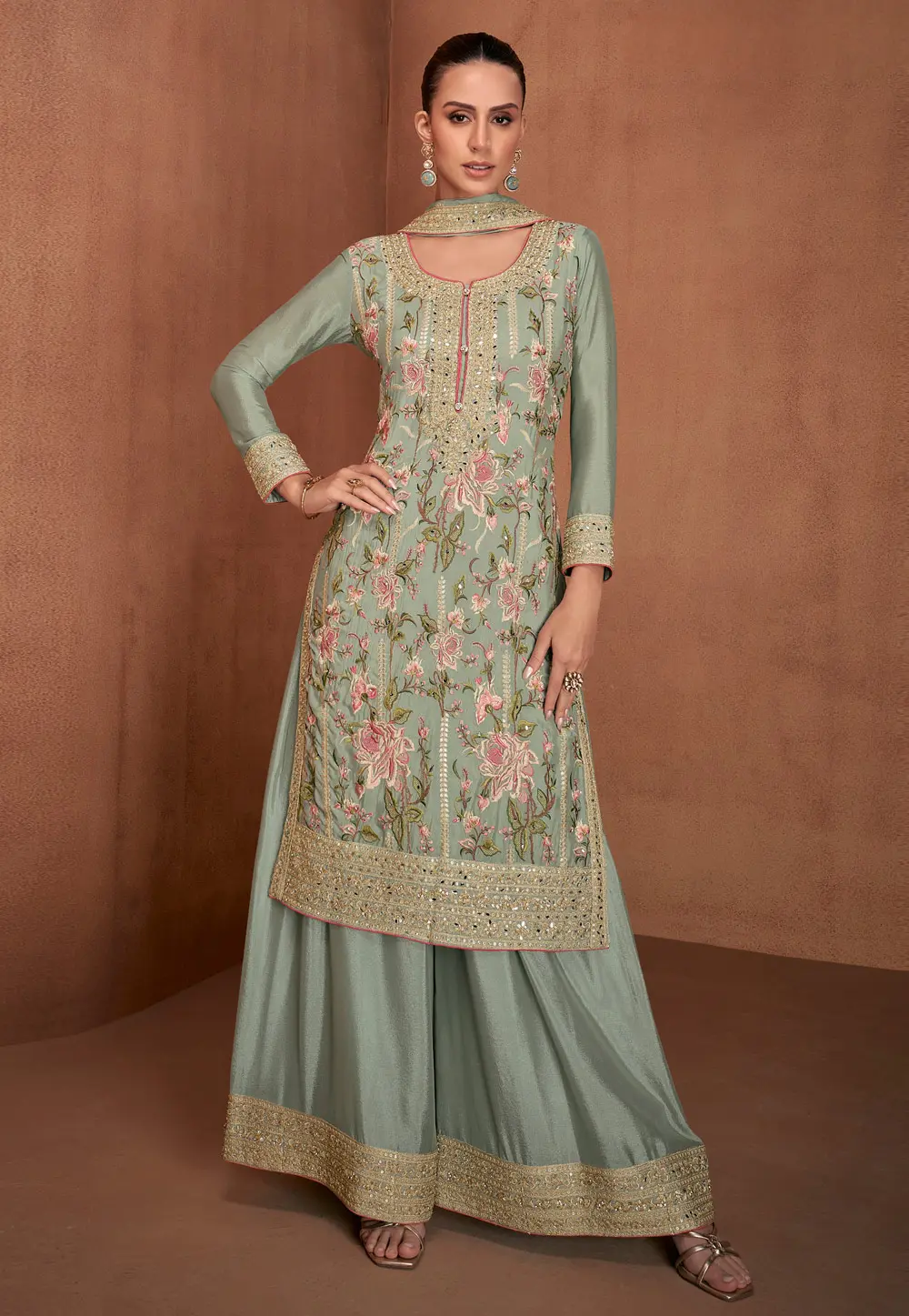 Sea Green Georgette Palazzo Suit 302913