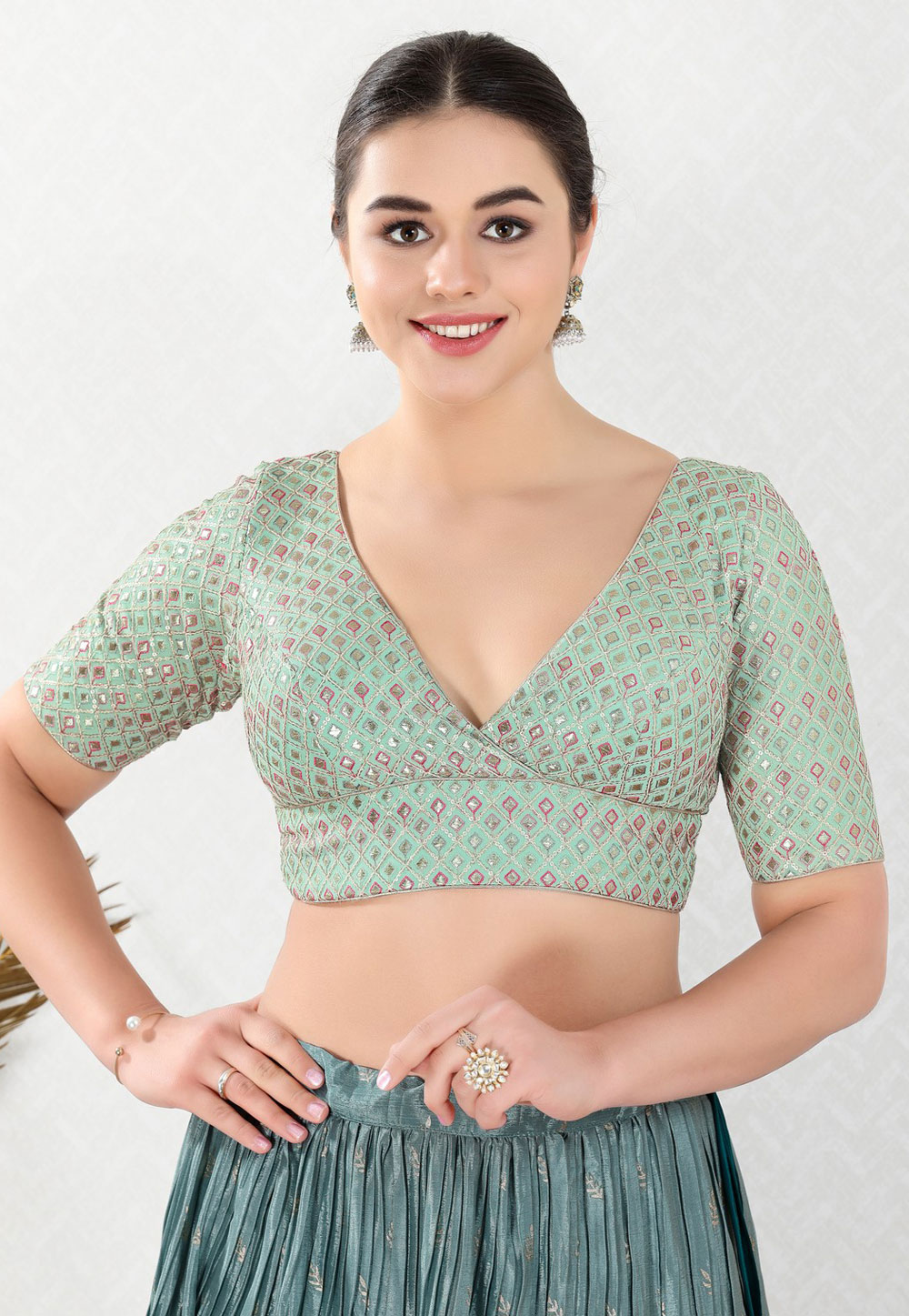 Sea Green Georgette Readymade Blouse 310989