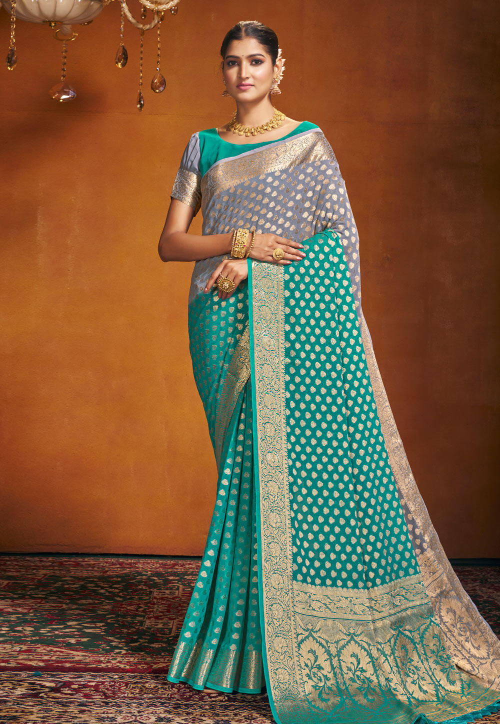 Sea Green Georgette Saree With Blouse 279083
