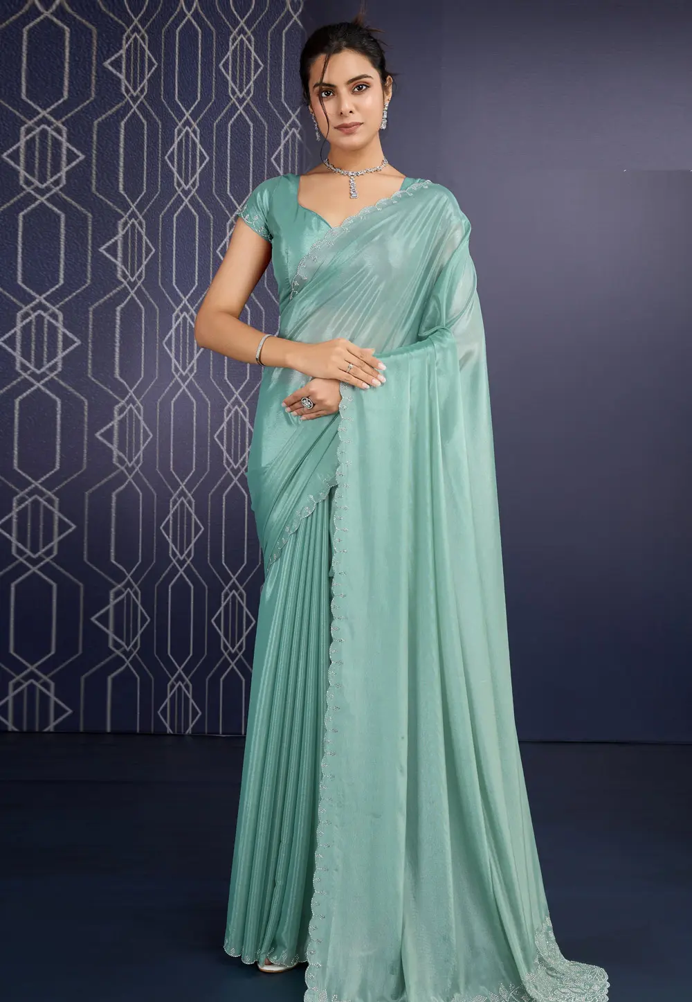 Sea Green Georgette Saree With Blouse 298865