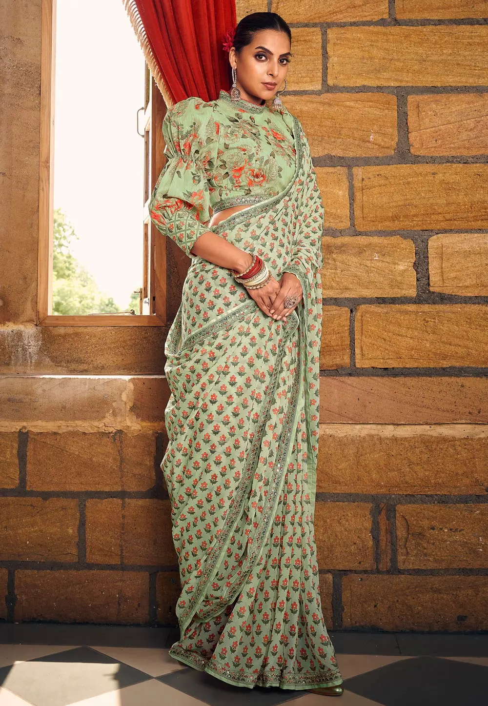 Sea Green Georgette Saree With Blouse 298389