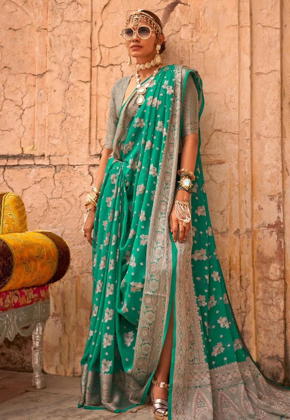 Sea Green Georgette Saree With Blouse 296189