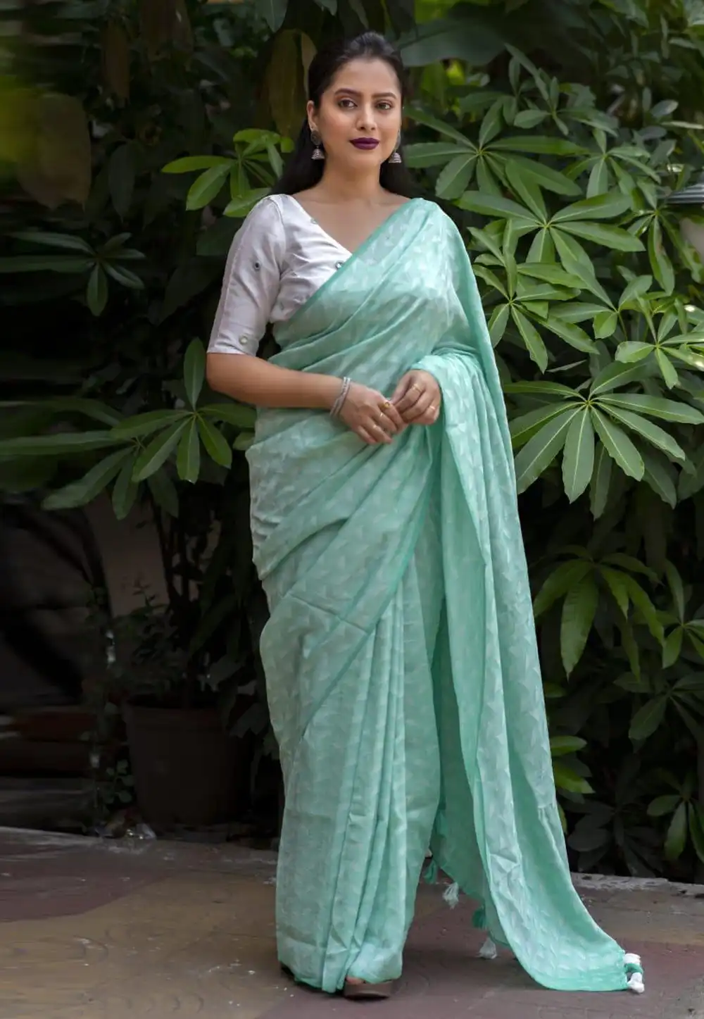 Sea Green Georgette Saree With Blouse 289715