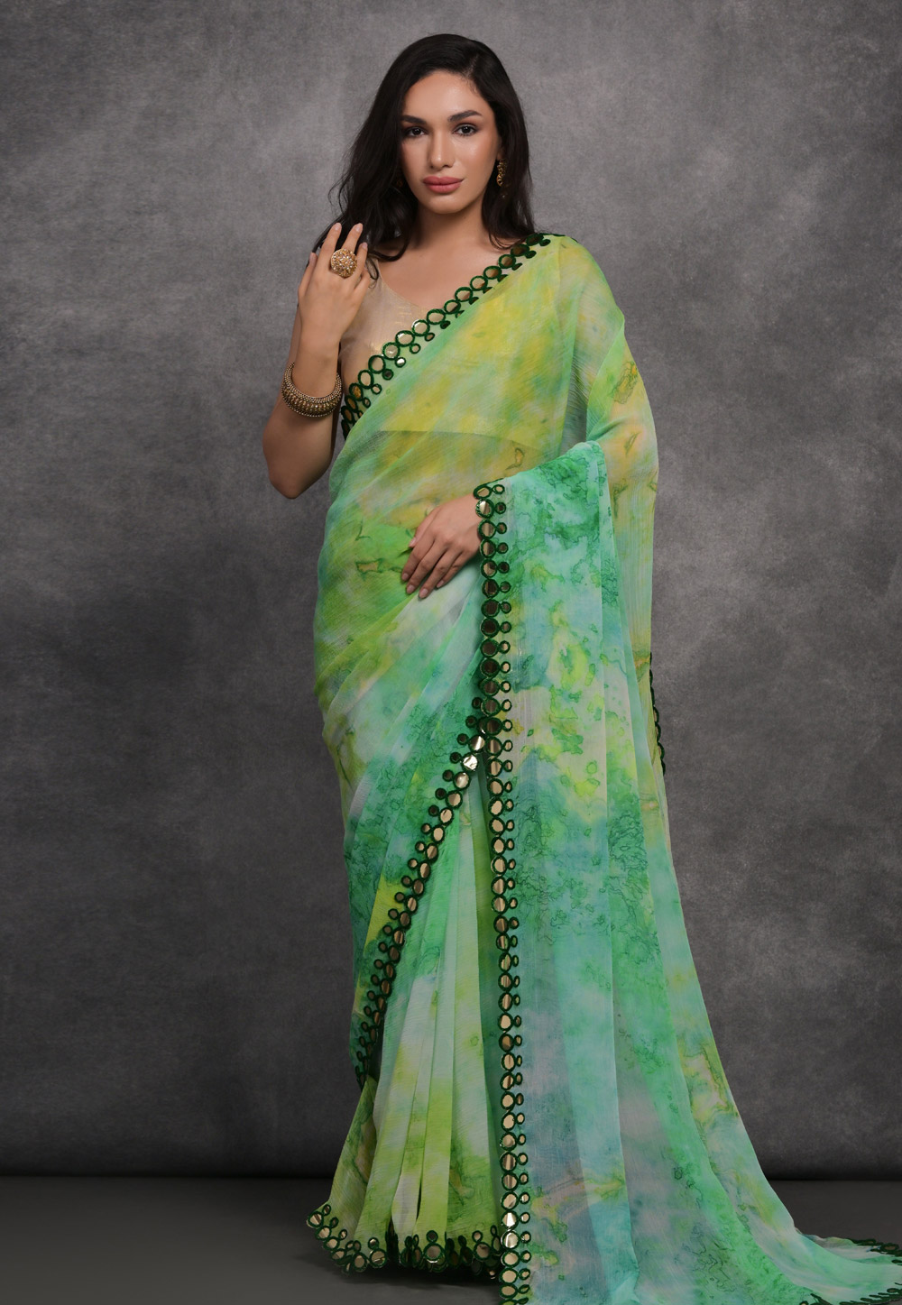 Sea Green Georgette Saree With Blouse 286466