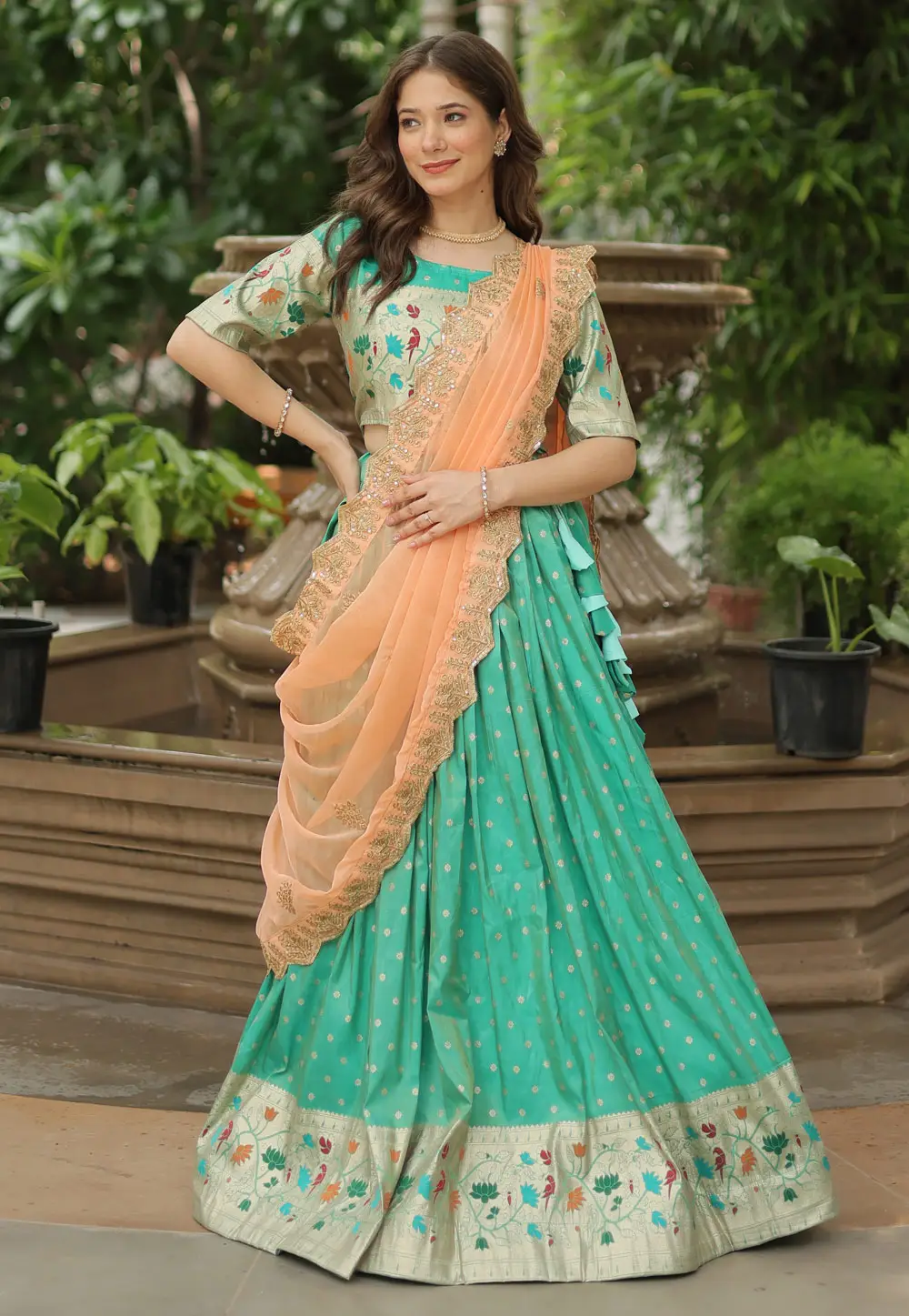 Sea Green Jacquard Lehenga Choli 297016