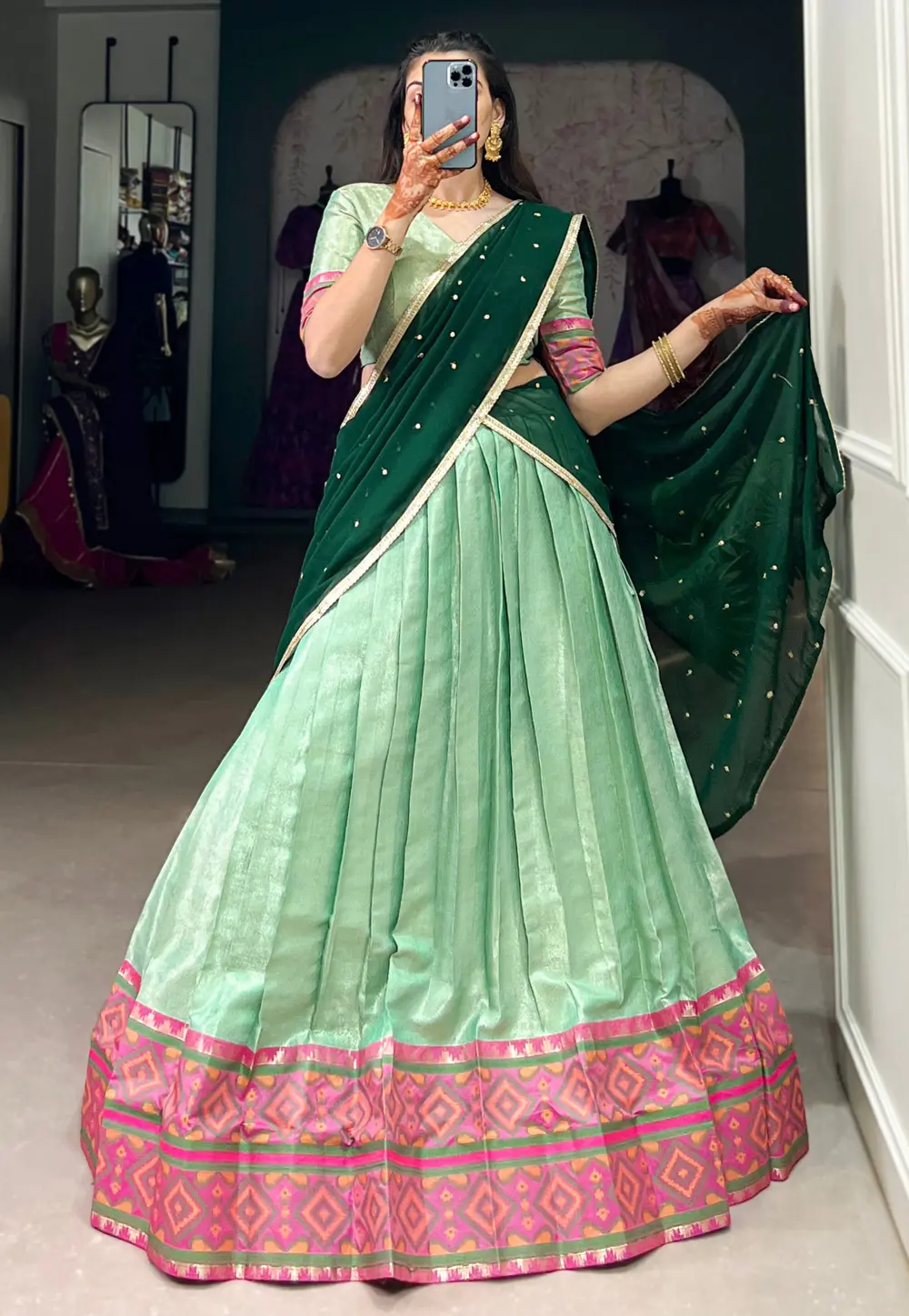 Sea Green Jacquard Silk Lehenga Choli 299522