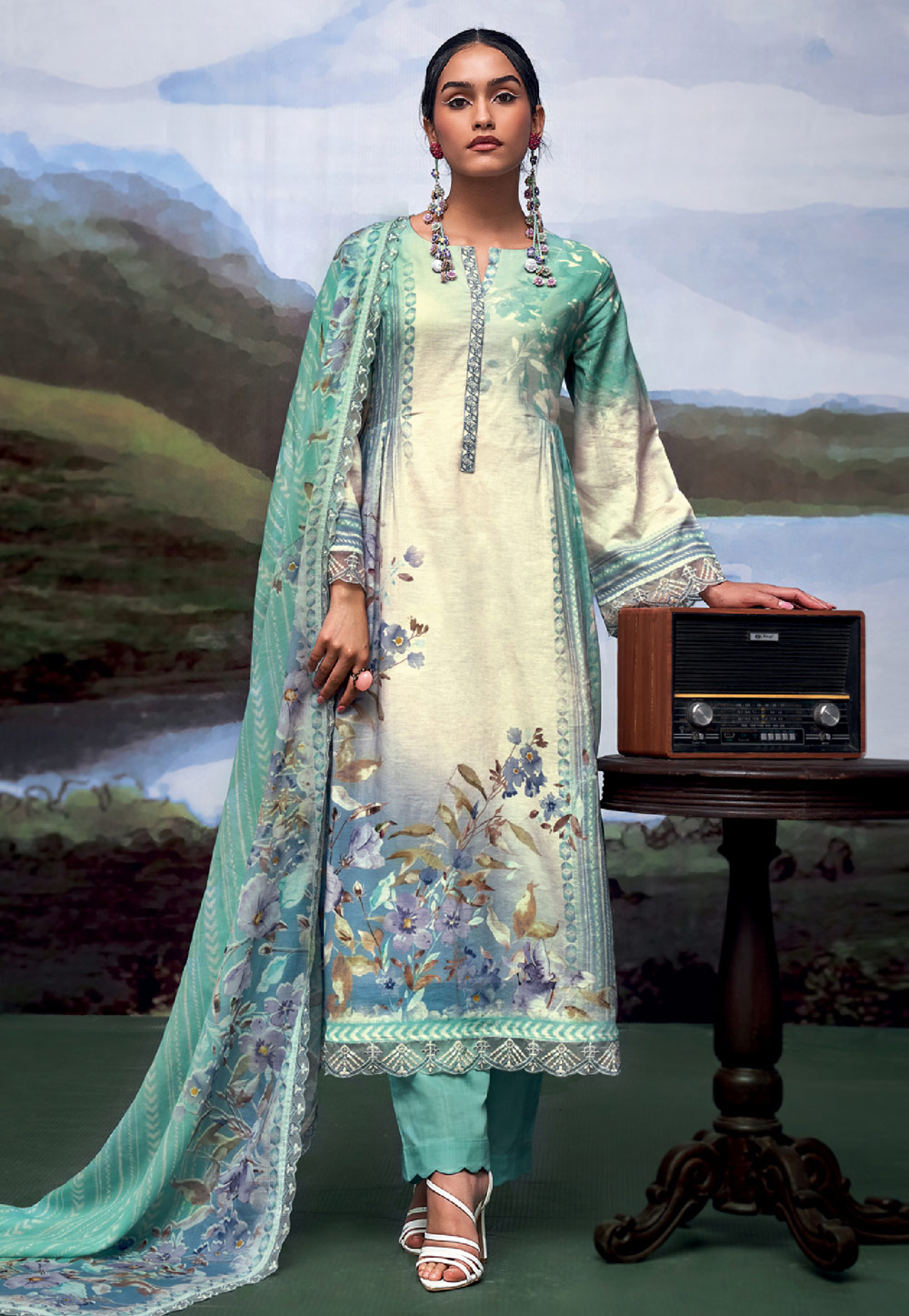 Sea Green Linen Pakistani Suit 287284