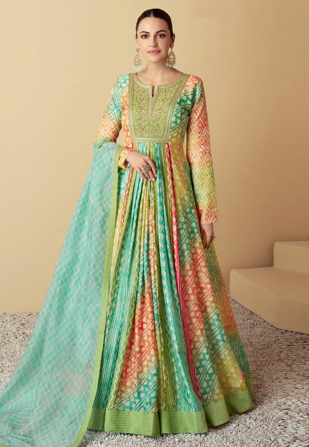 Sea Green Muslin Anarkali Suit 301438