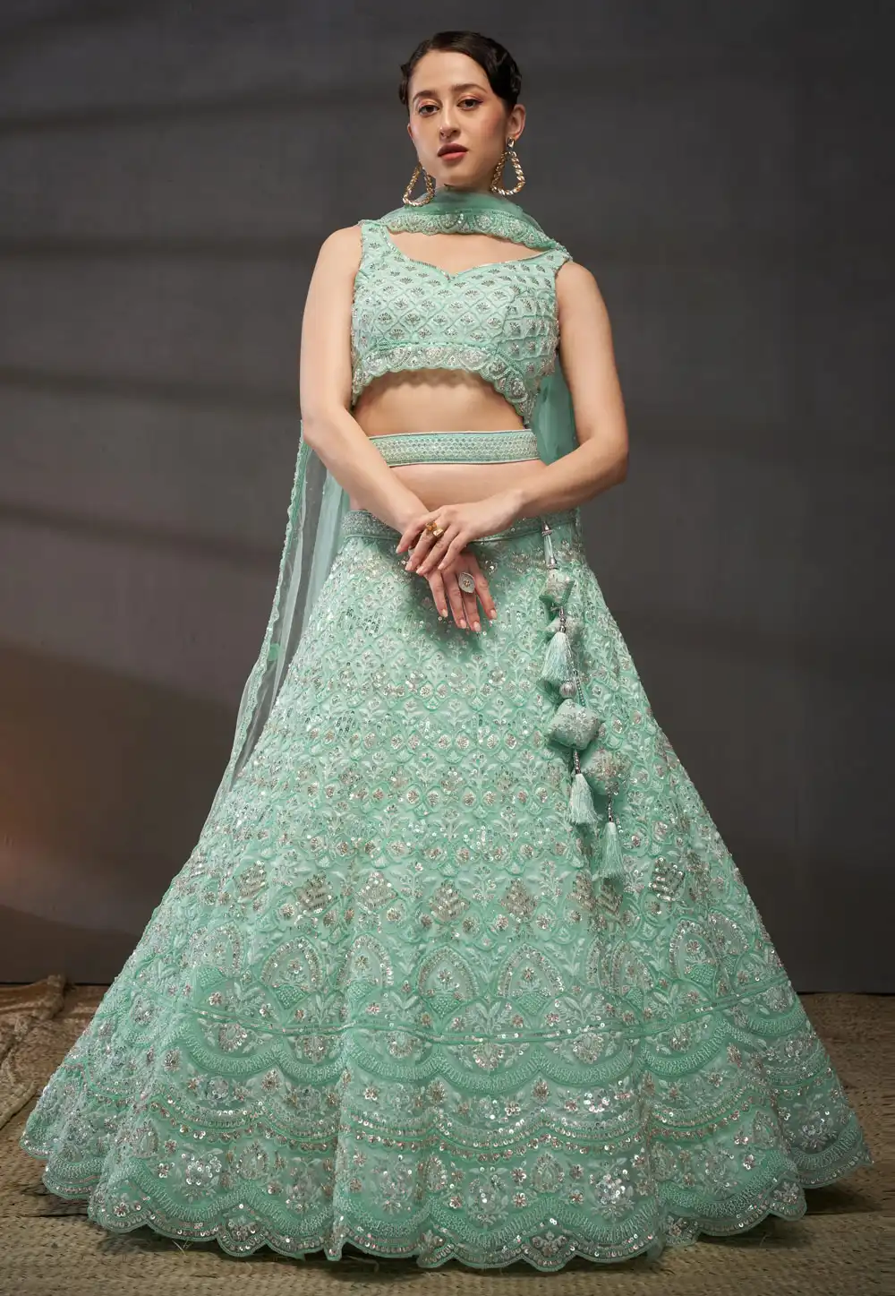 Sea Green Net Circular Lehenga Choli 291202