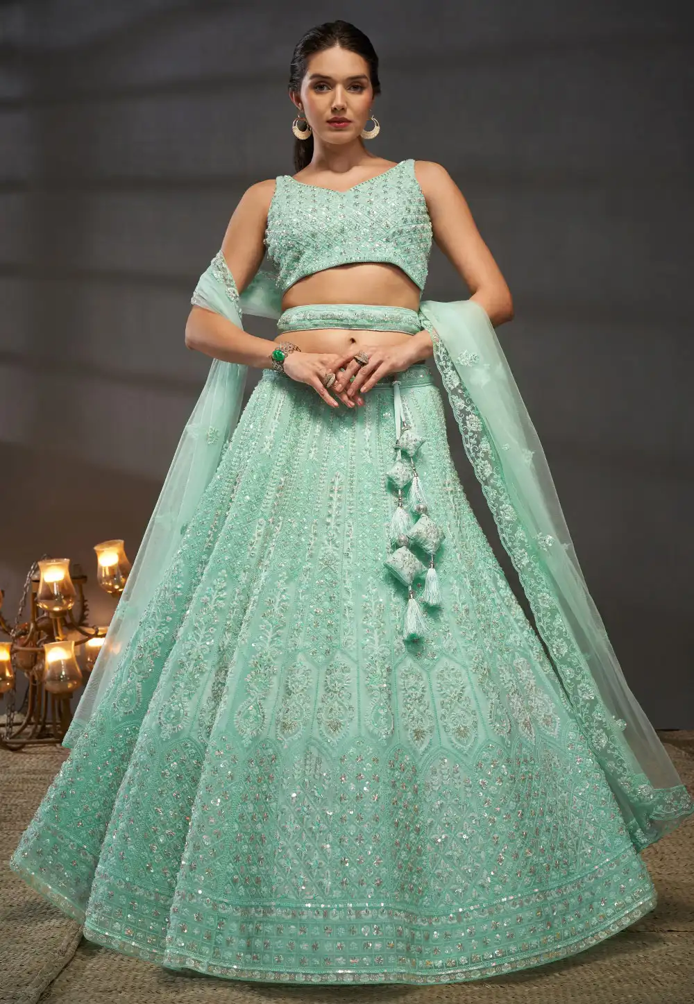 Sea Green Net Circular Lehenga Choli 291206