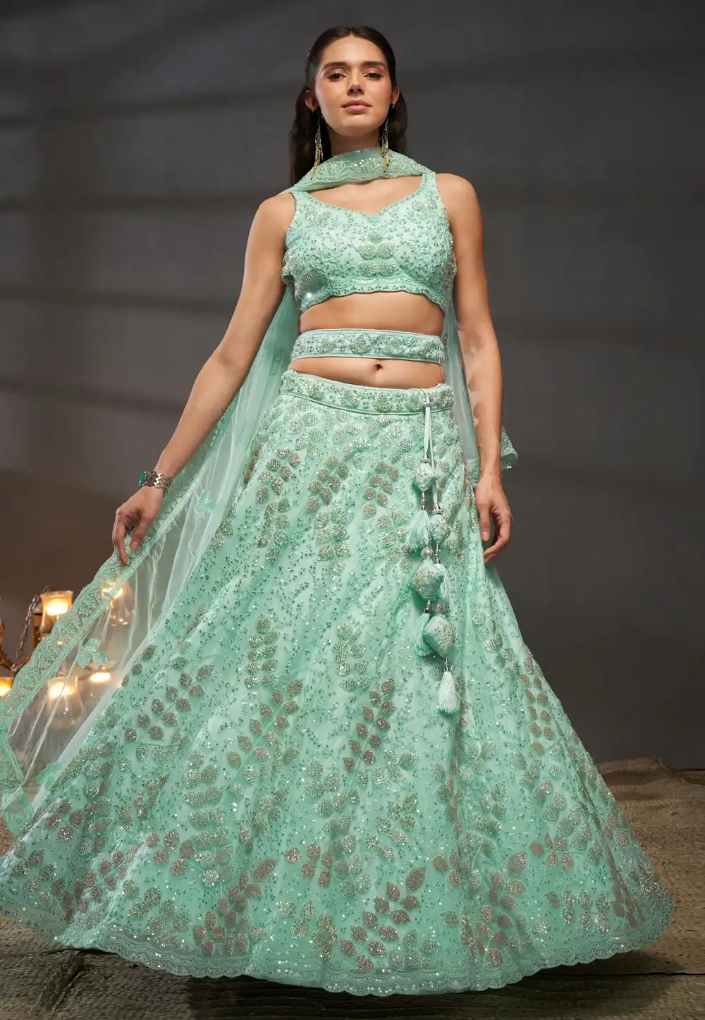 Sea Green Net Circular Lehenga Choli 291189