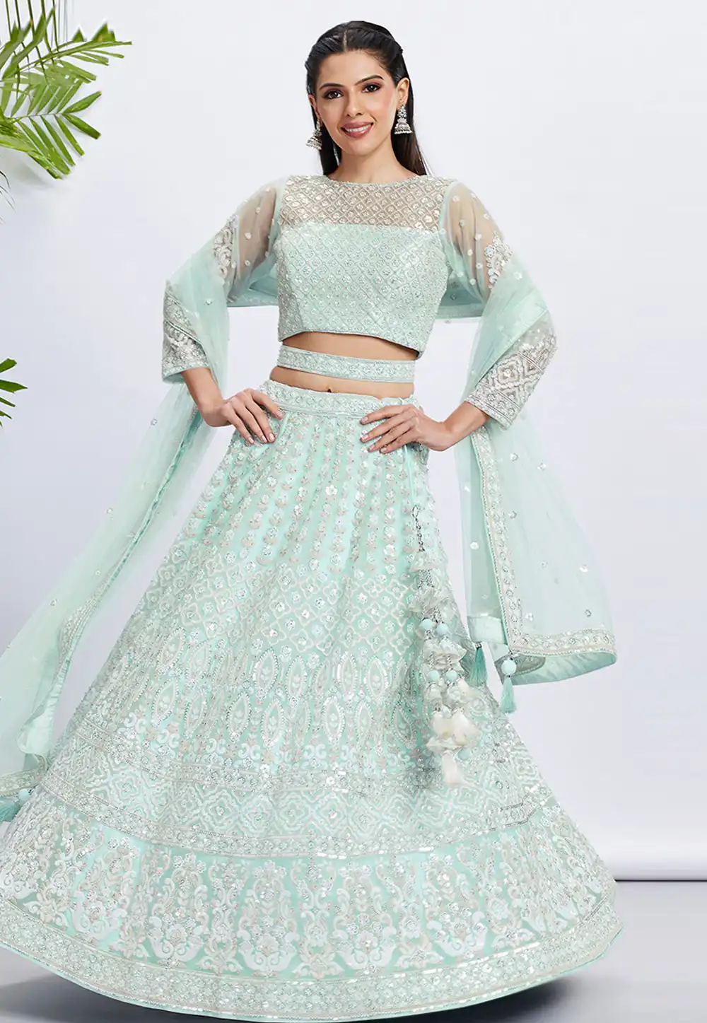 Sea Green Net Lehenga Choli 291818