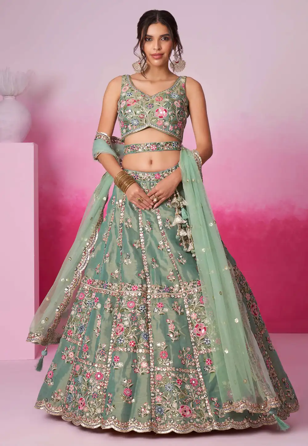 Sea Green Net Lehenga Choli 293199