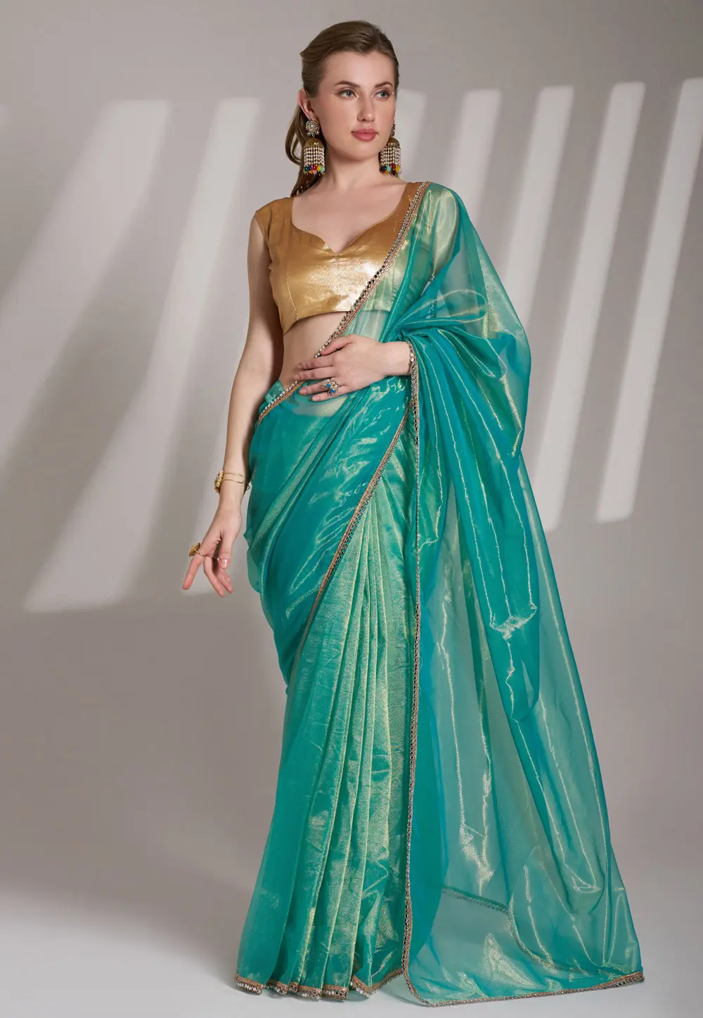 Sea Green Net Saree With Blouse 304542