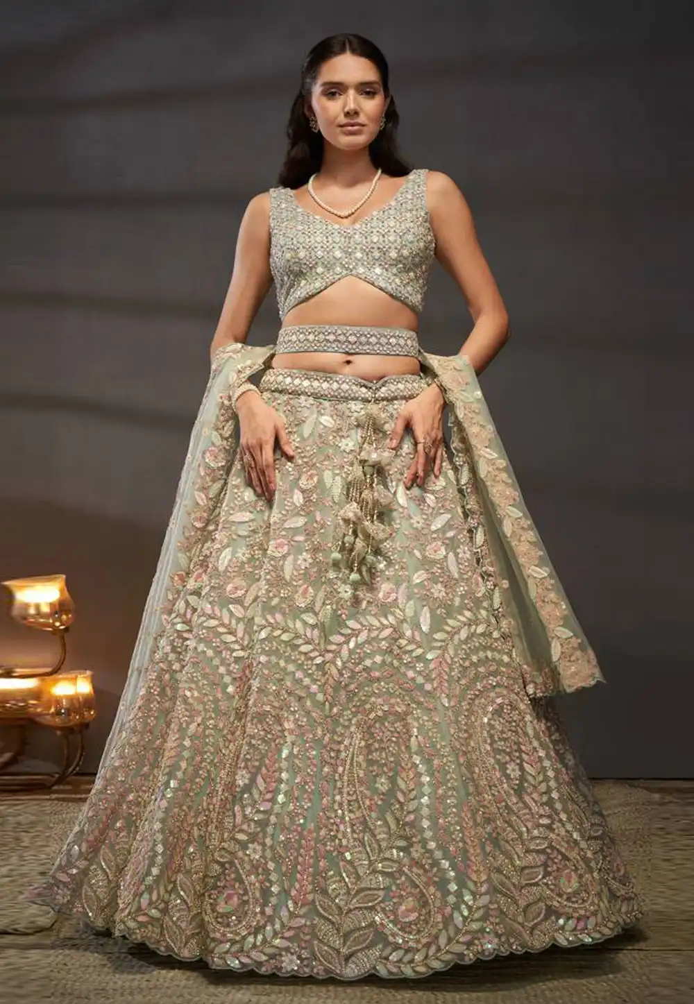 Sea Green Net Wedding Lehenga Choli 290327