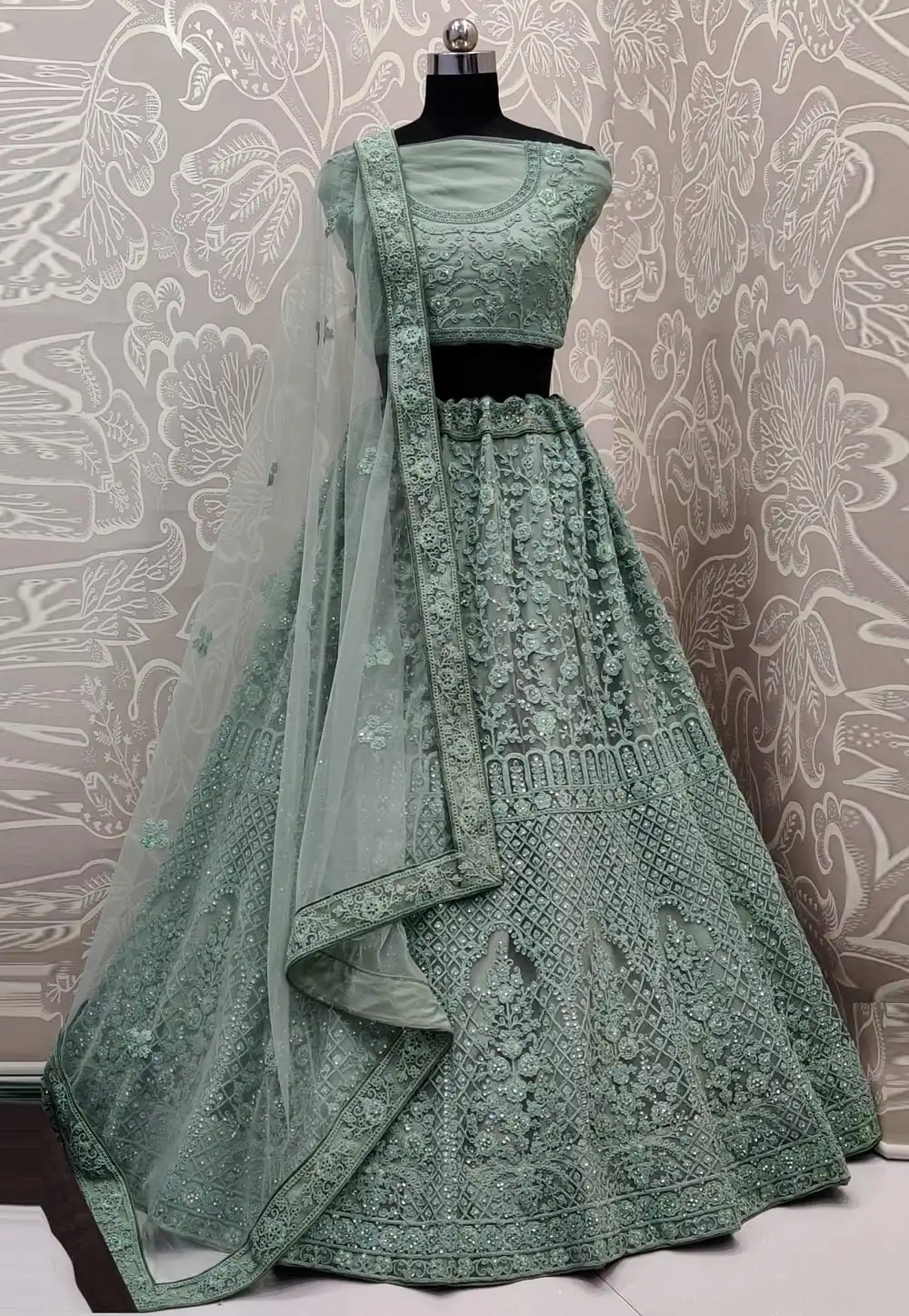 Sea Green Net Wedding Lehenga Choli 292121