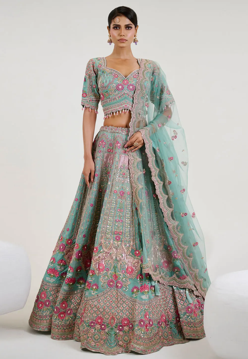 Sea Green Organza Lehenga Choli 298213