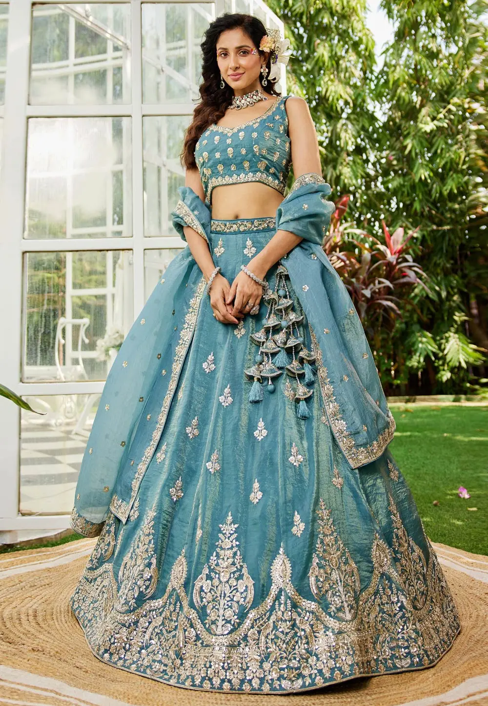 Sea Green Organza Lehenga Choli 304193