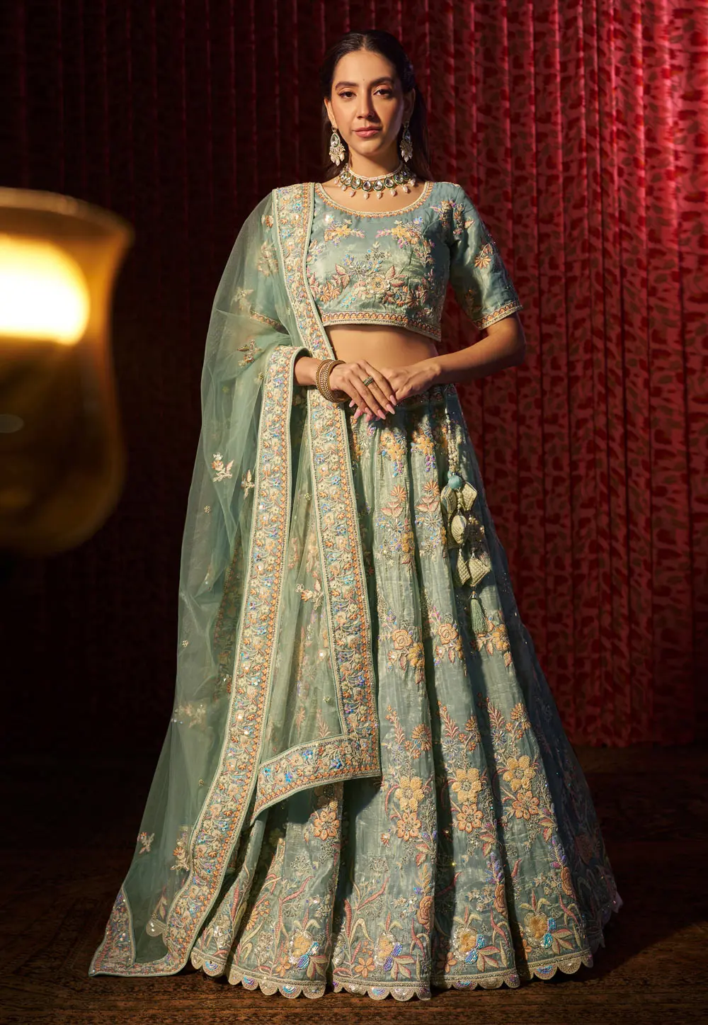 Sea Green Organza Lehenga Choli 299545