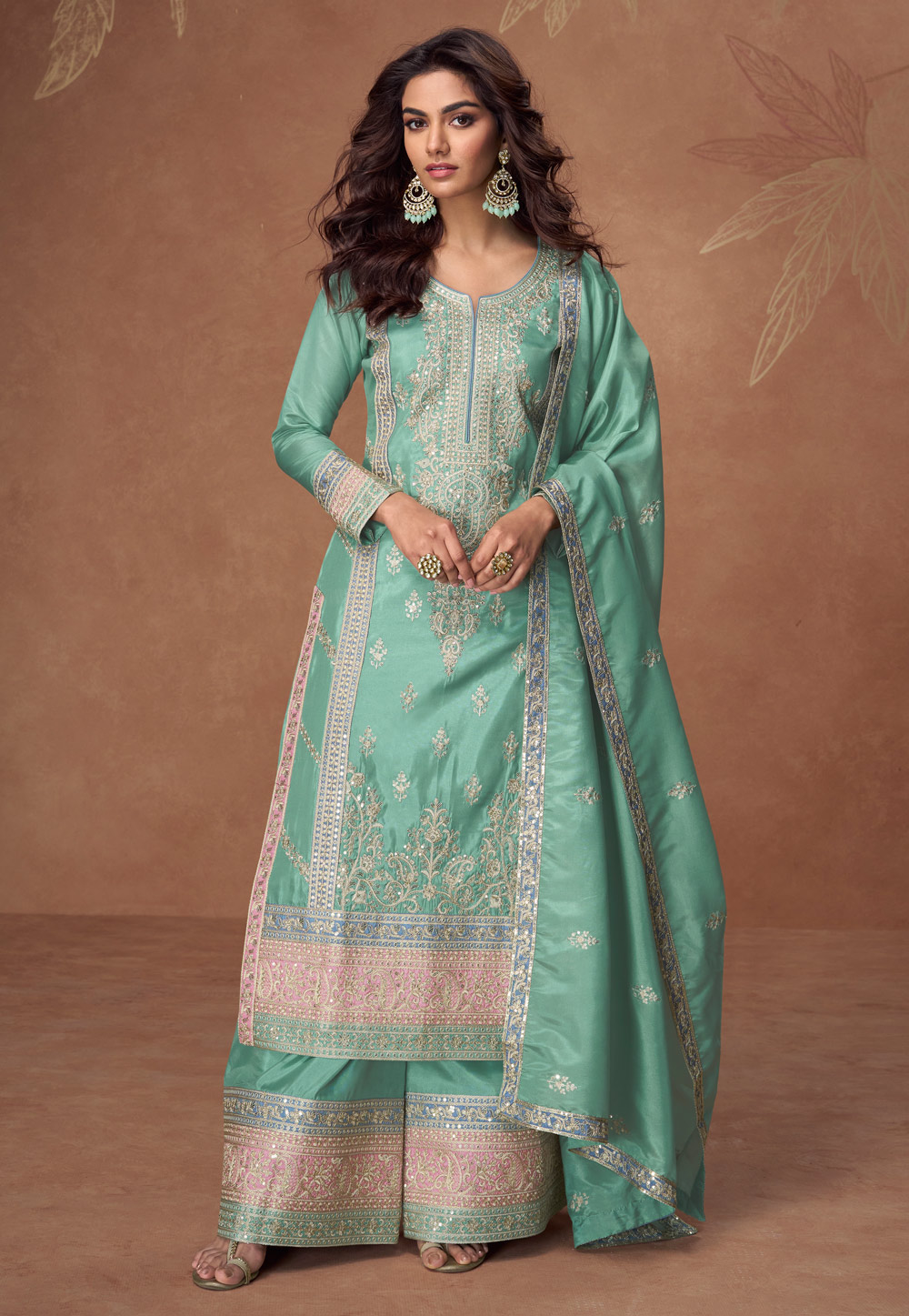 Sea Green Organza Pakistani Suit 305015