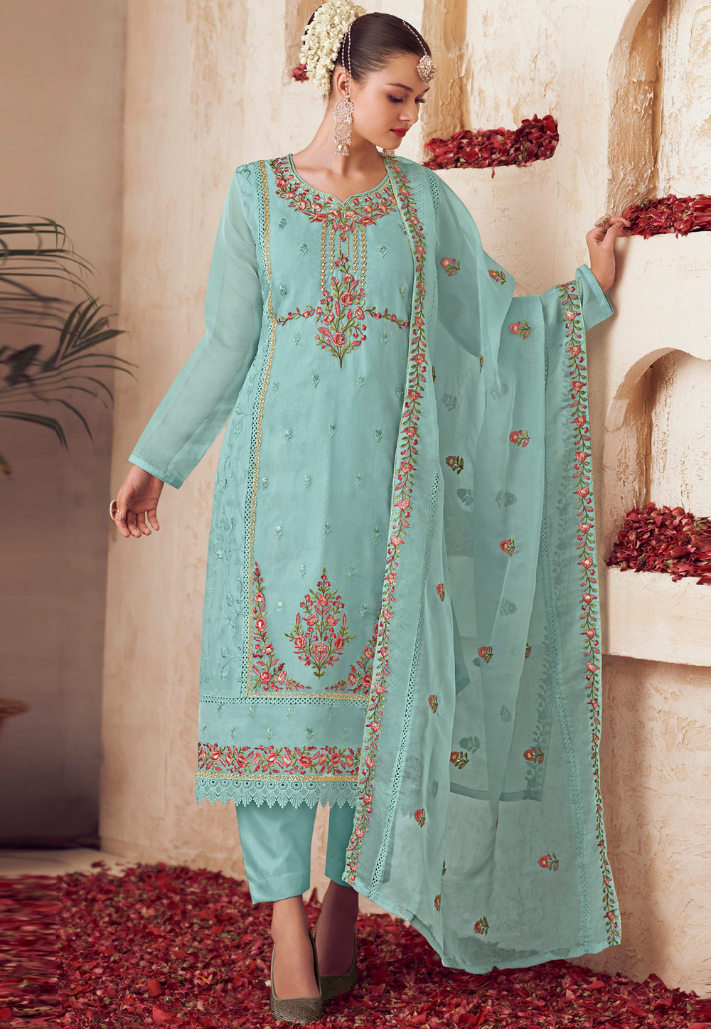Sea Green Organza Pakistani Suit 310710