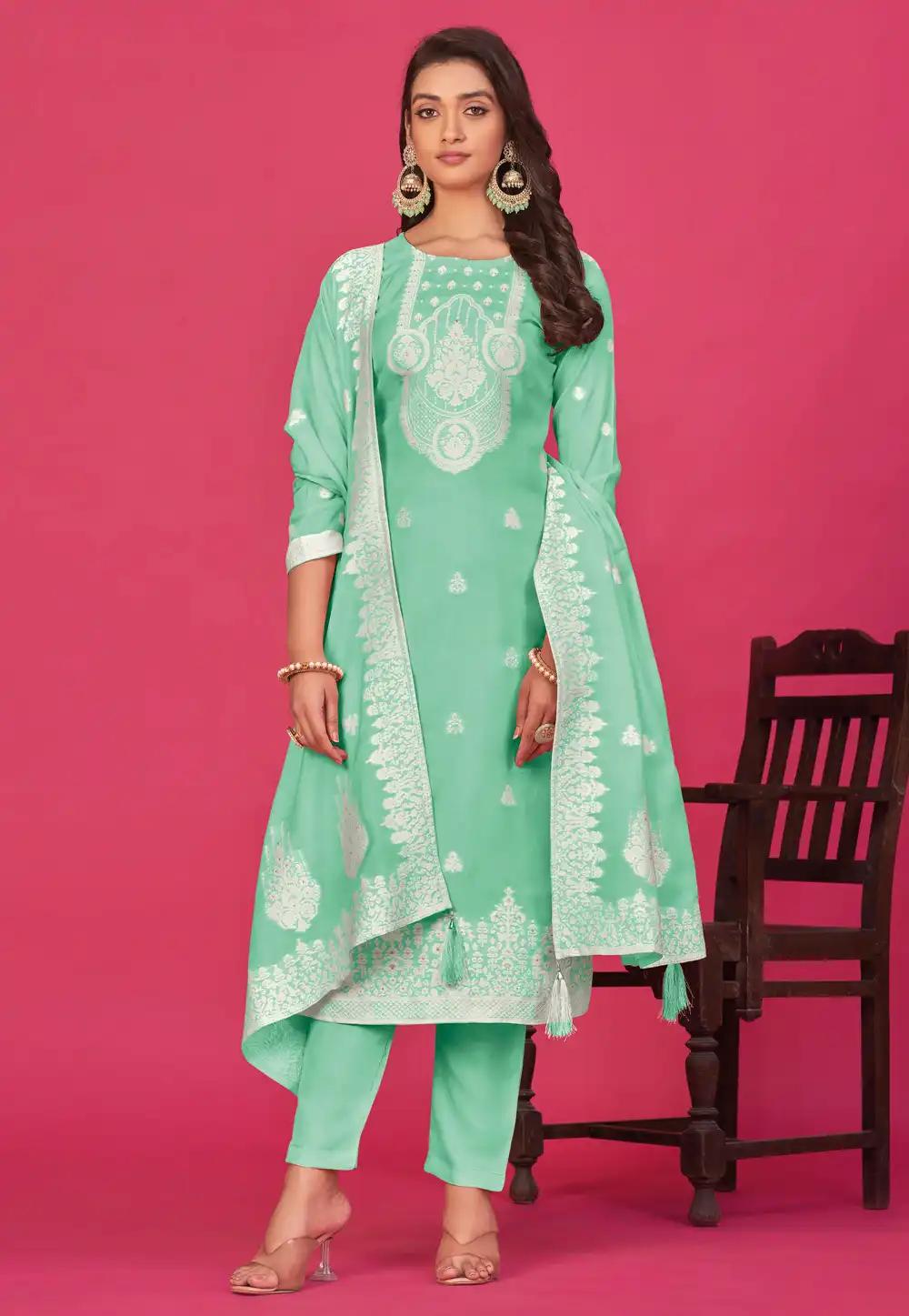 Sea Green Organza Pakistani Suit 290275