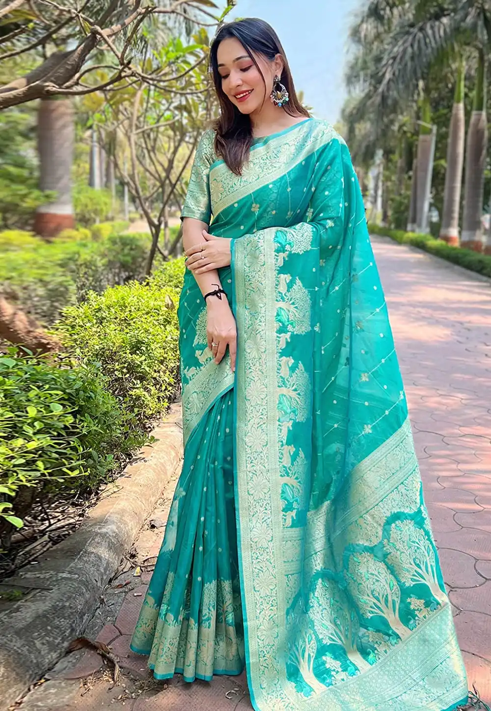 Sea Green Organza Saree With Blouse 294058