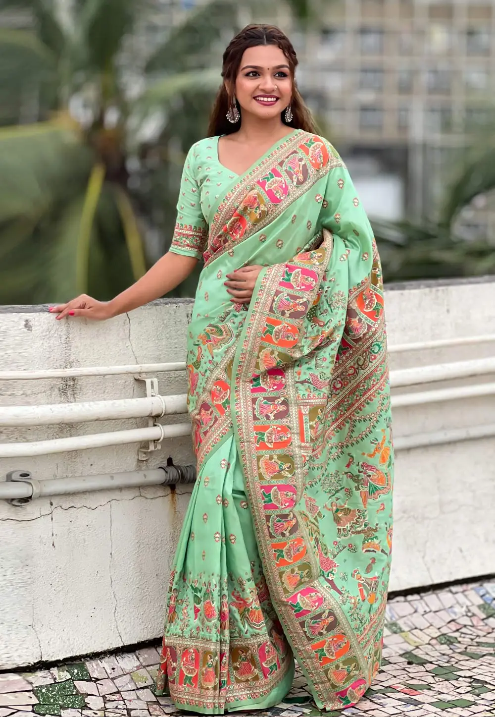 Sea Green Pashmina Saree With Blouse 295917