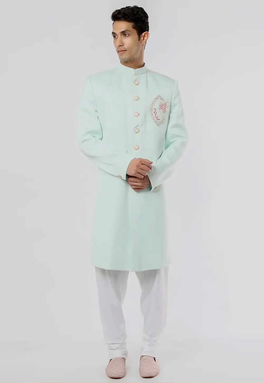 Sea Green Rayon Indo Western Sherwani 300176