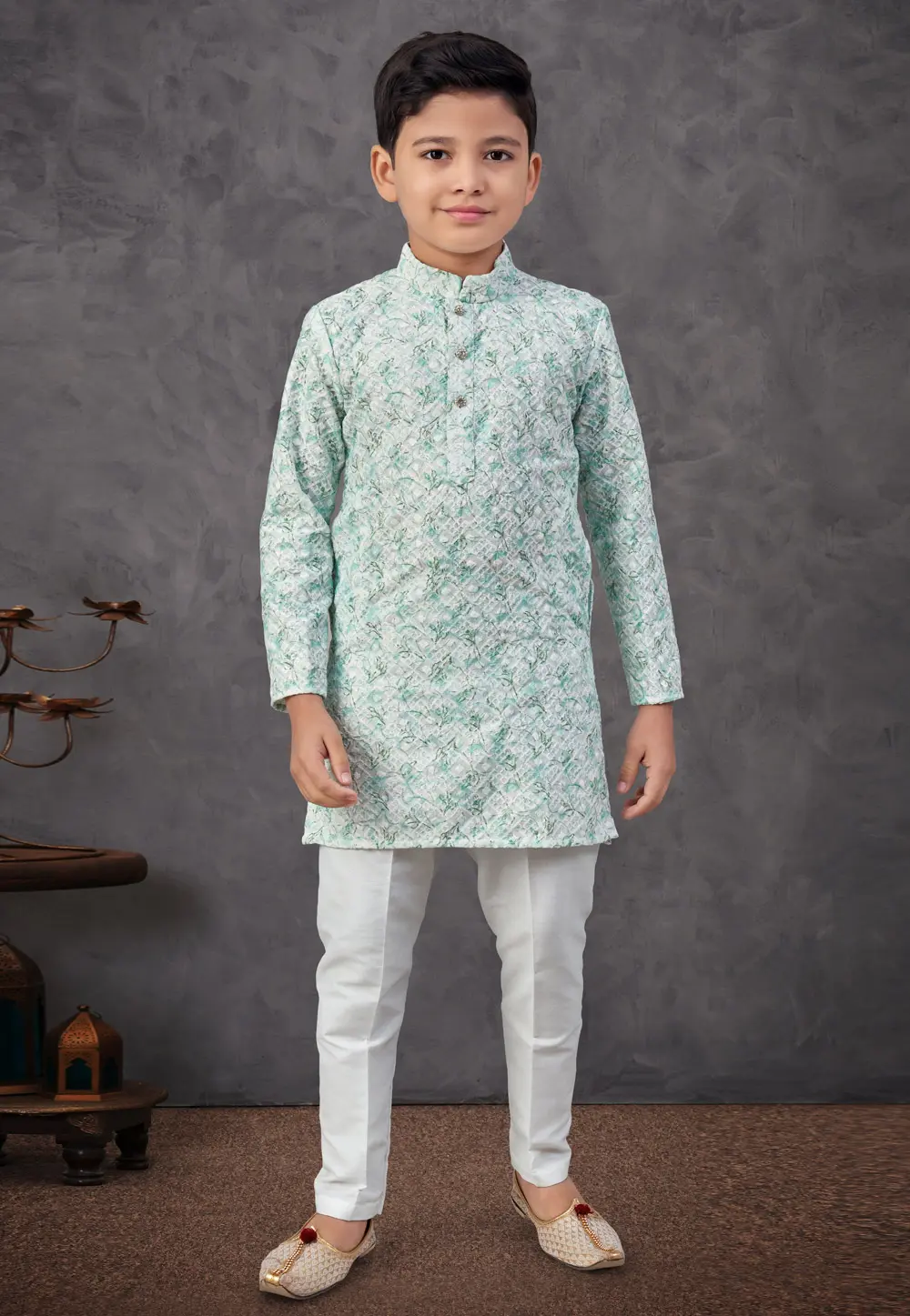 Sea Green Rayon Kids Kurta Pajama 303813