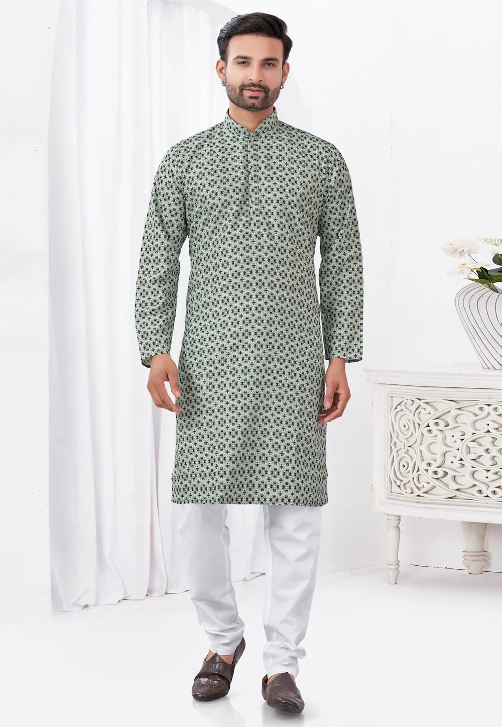 Sea Green Rayon Kurta Pajama 300288