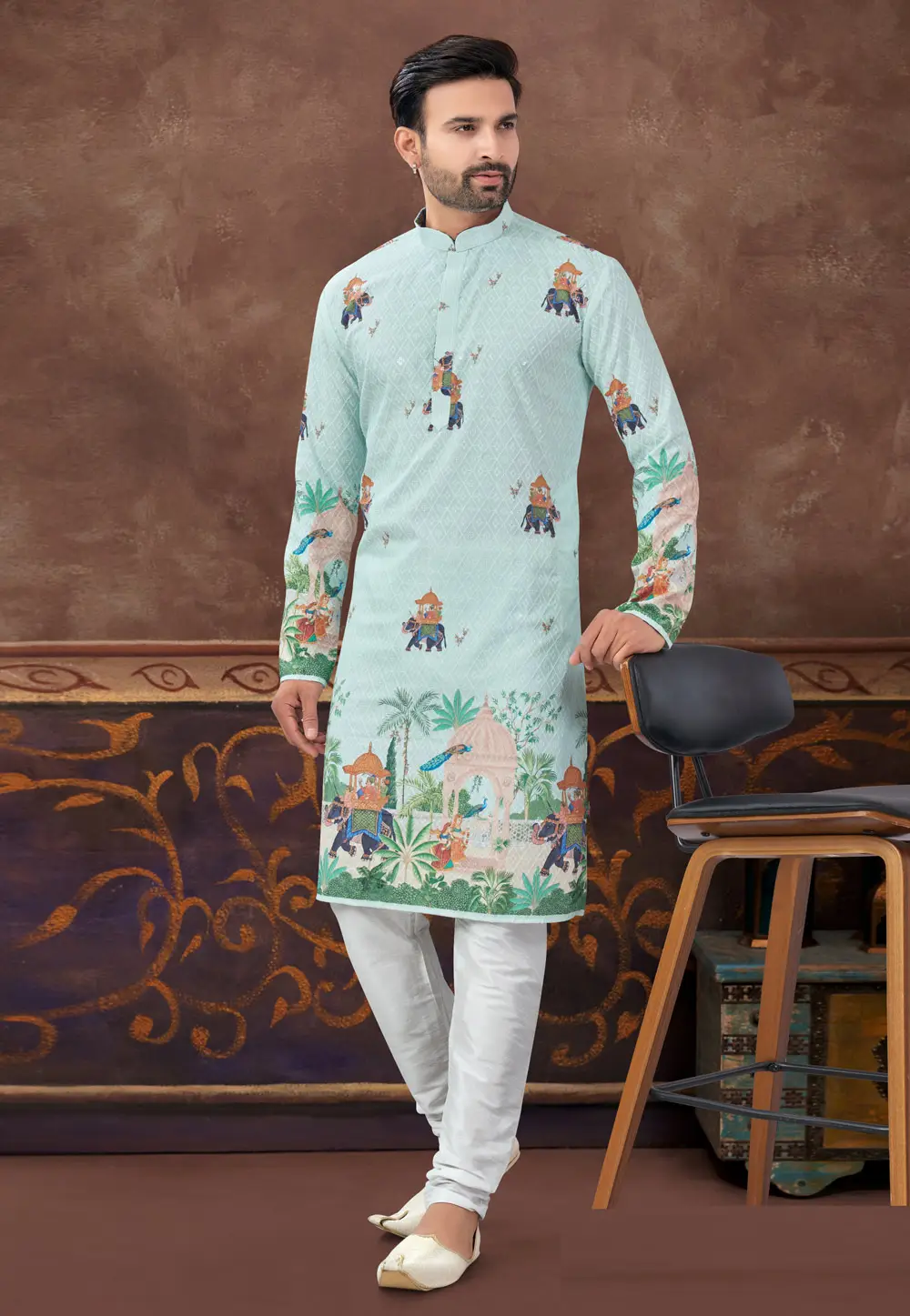 Sea Green Rayon Kurta Pajama 296877