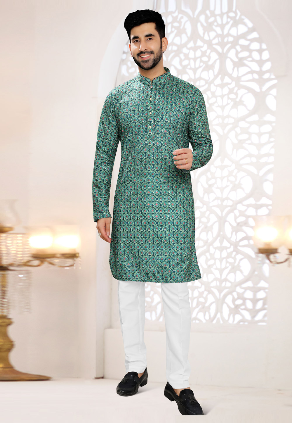 Sea Green Rayon Kurta Pajama 304944