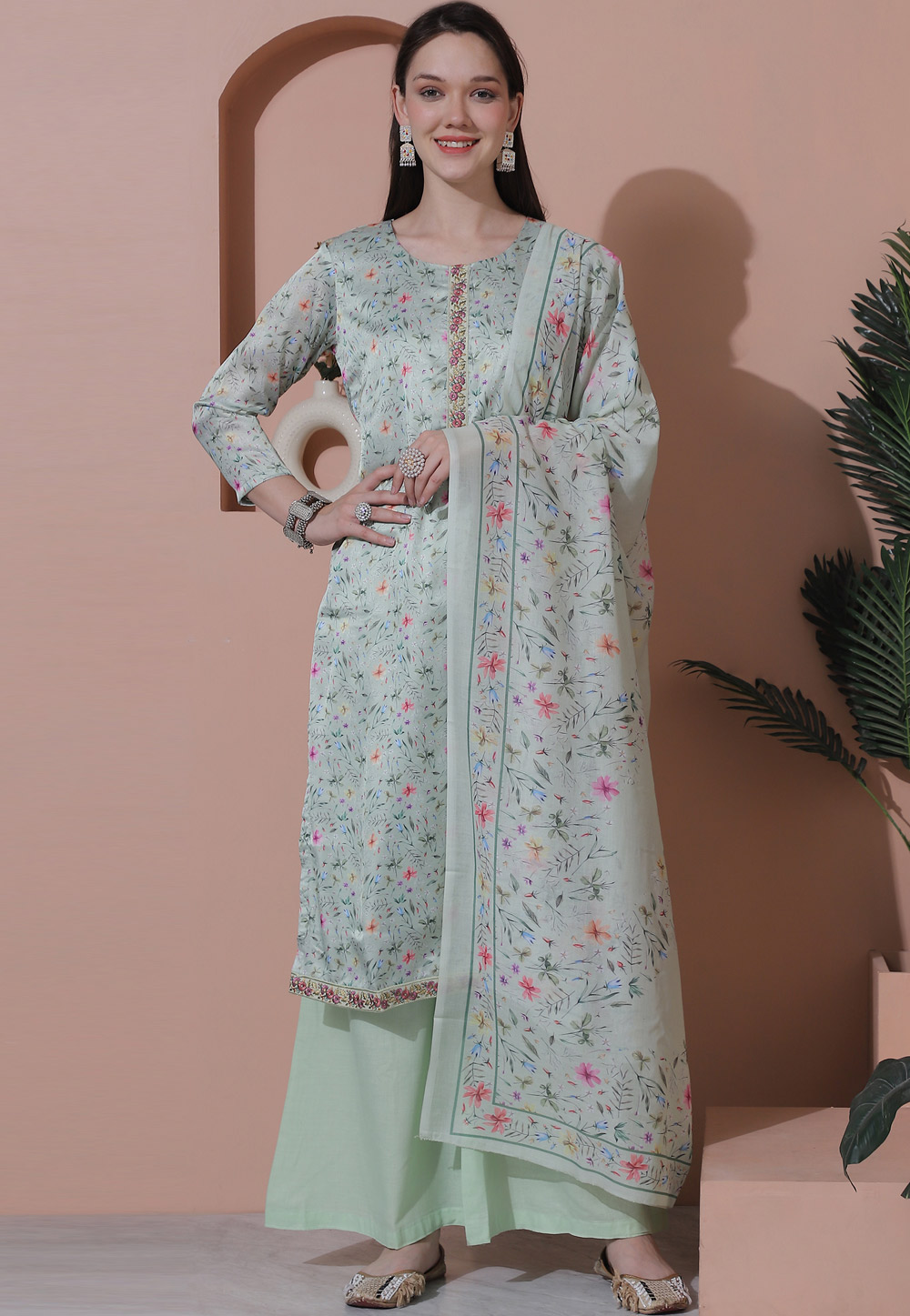 Sea Green Satin Palazzo Suit 309911