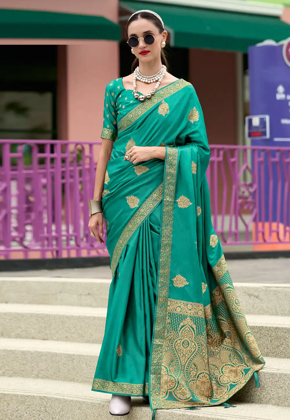 Sea Green Satin Saree With Blouse 293165