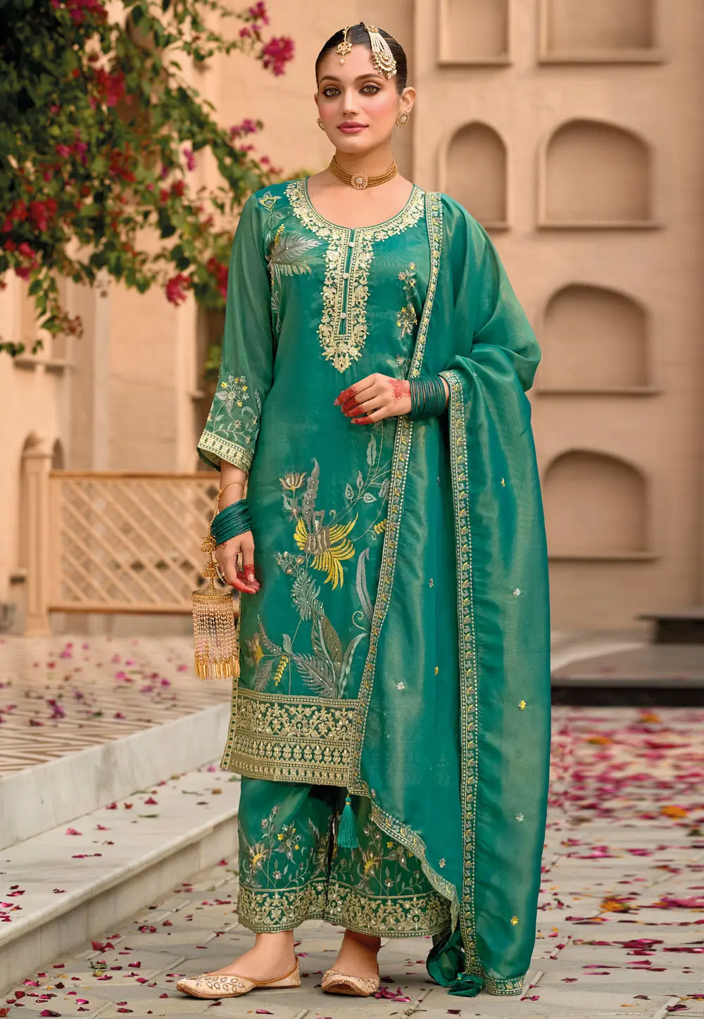 Sea Green Shimmer Readymade Pakistani Suit 303235