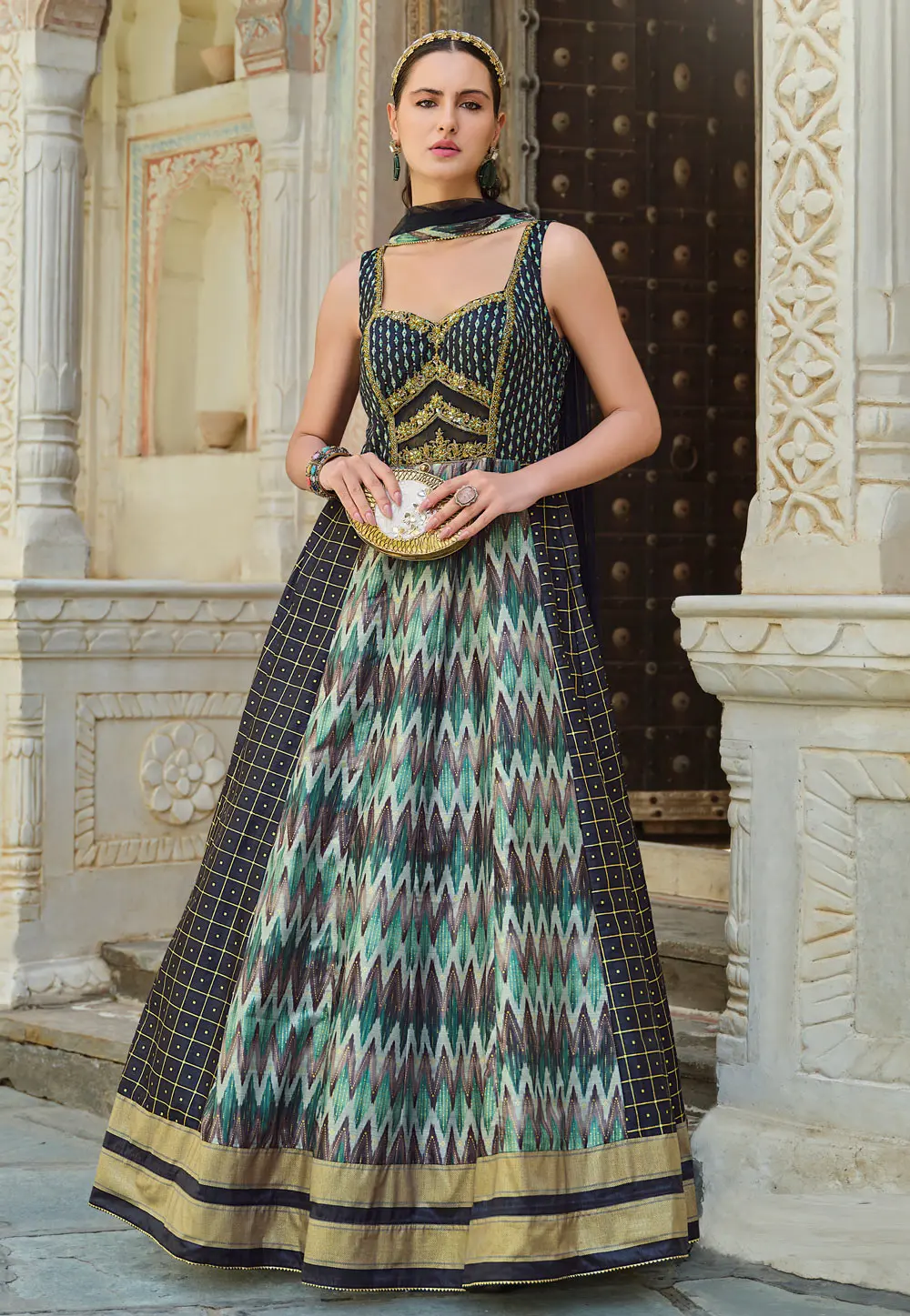 Sea Green Silk Anarkali Suit 303354