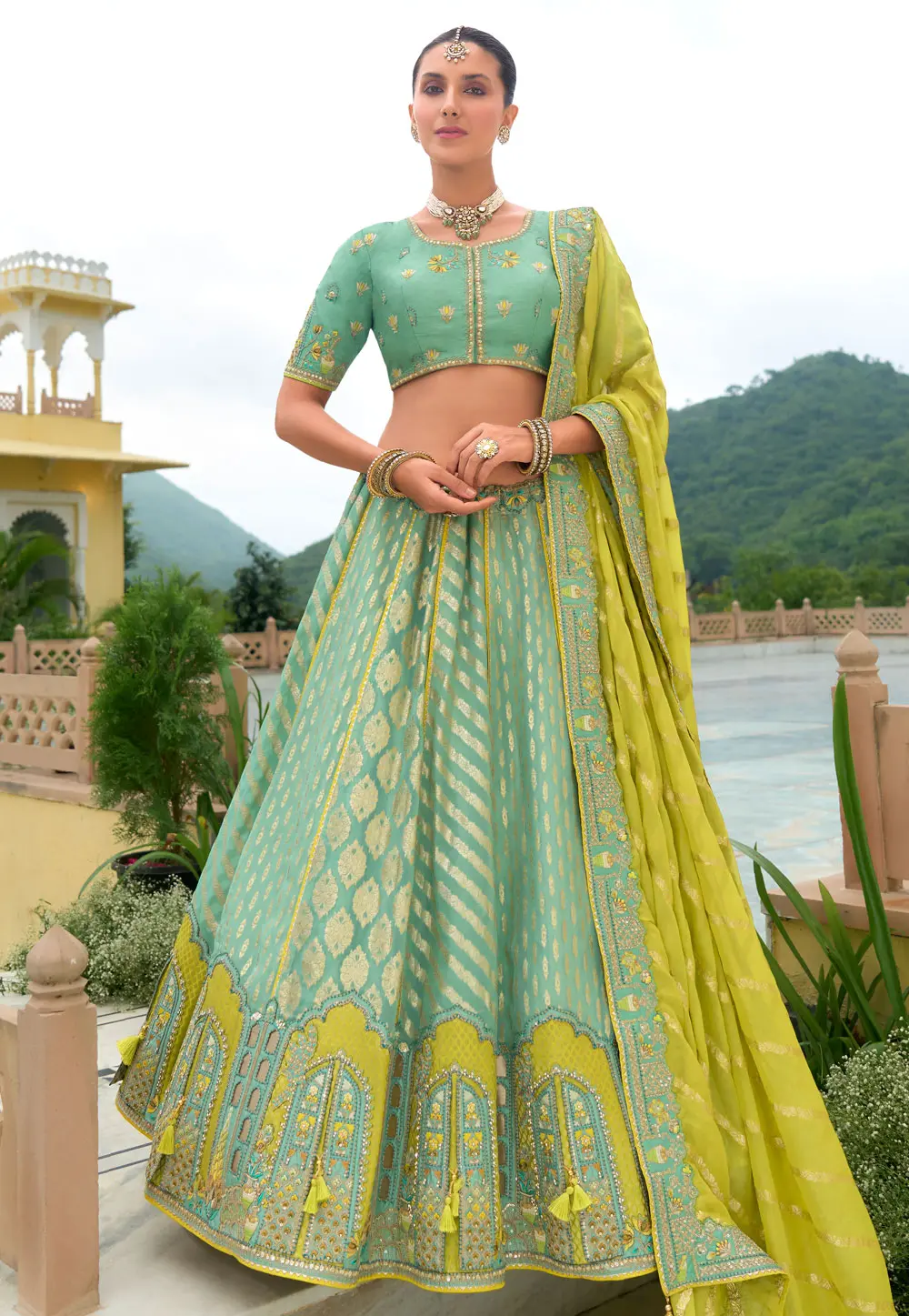 Sea Green Silk Circular Lehenga Choli 301294